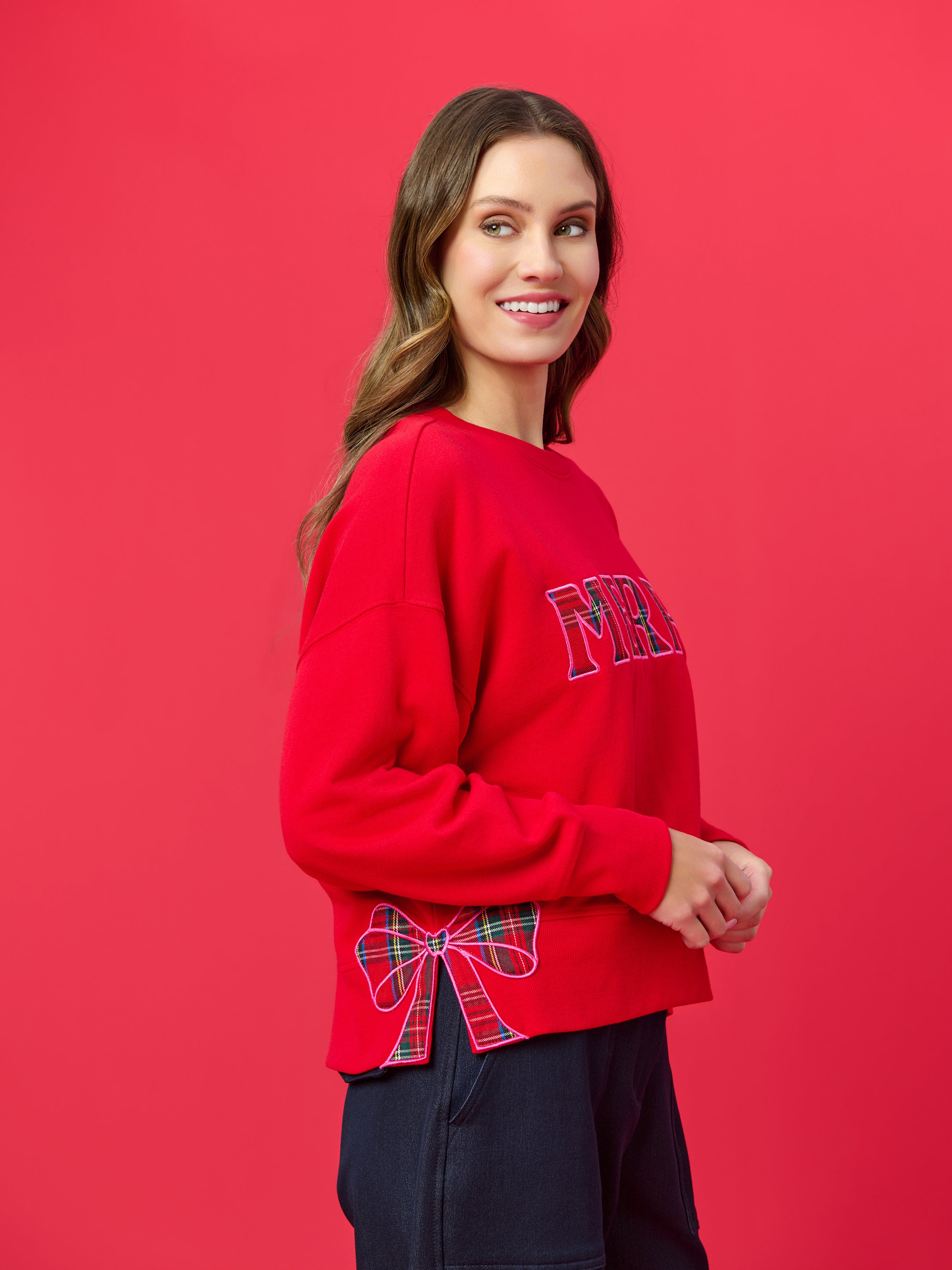 Shiraleah Plaid "Merry" Relaxed Sweatshirt RED / EXTRA SMALL