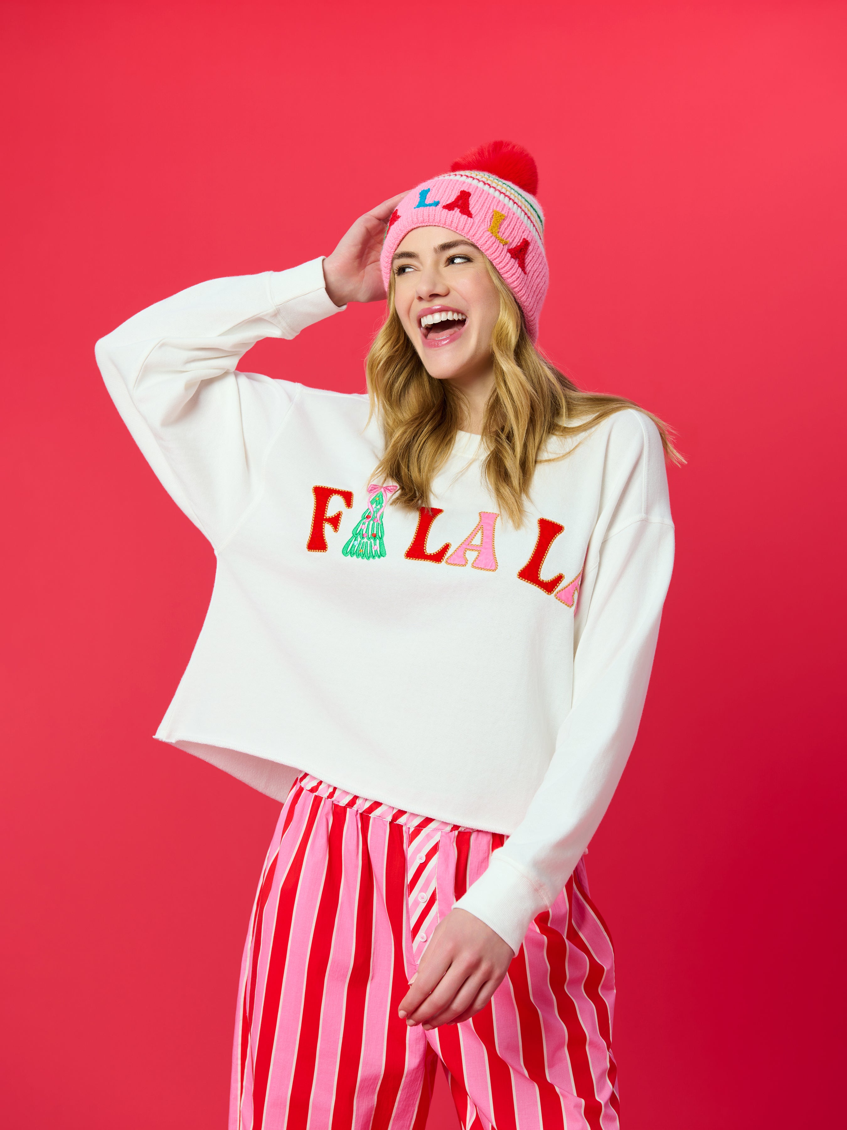 Shiraleah "Fa La La" Lounge Sweatshirt WHITE / EXTRA SMALL
