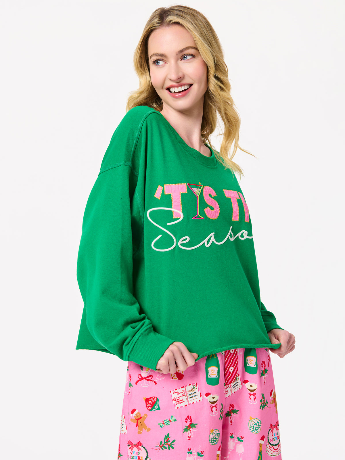 Shiraleah "Tis The Season" Lounge Sweatshirt GREEN / EXTRA SMALL