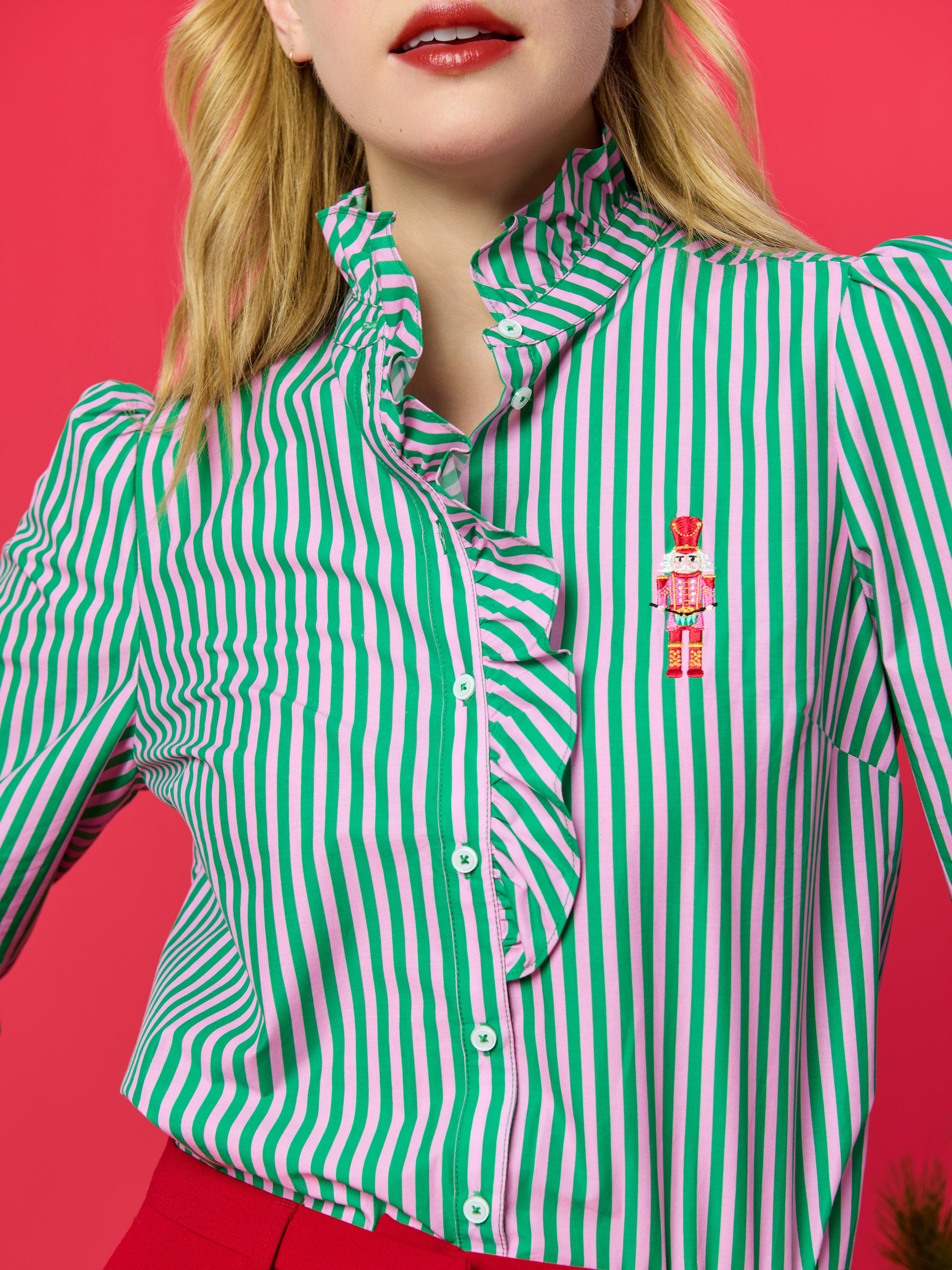Shiraleah Nutcracker Ruffle Blouse GREEN / EXTRA SMALL