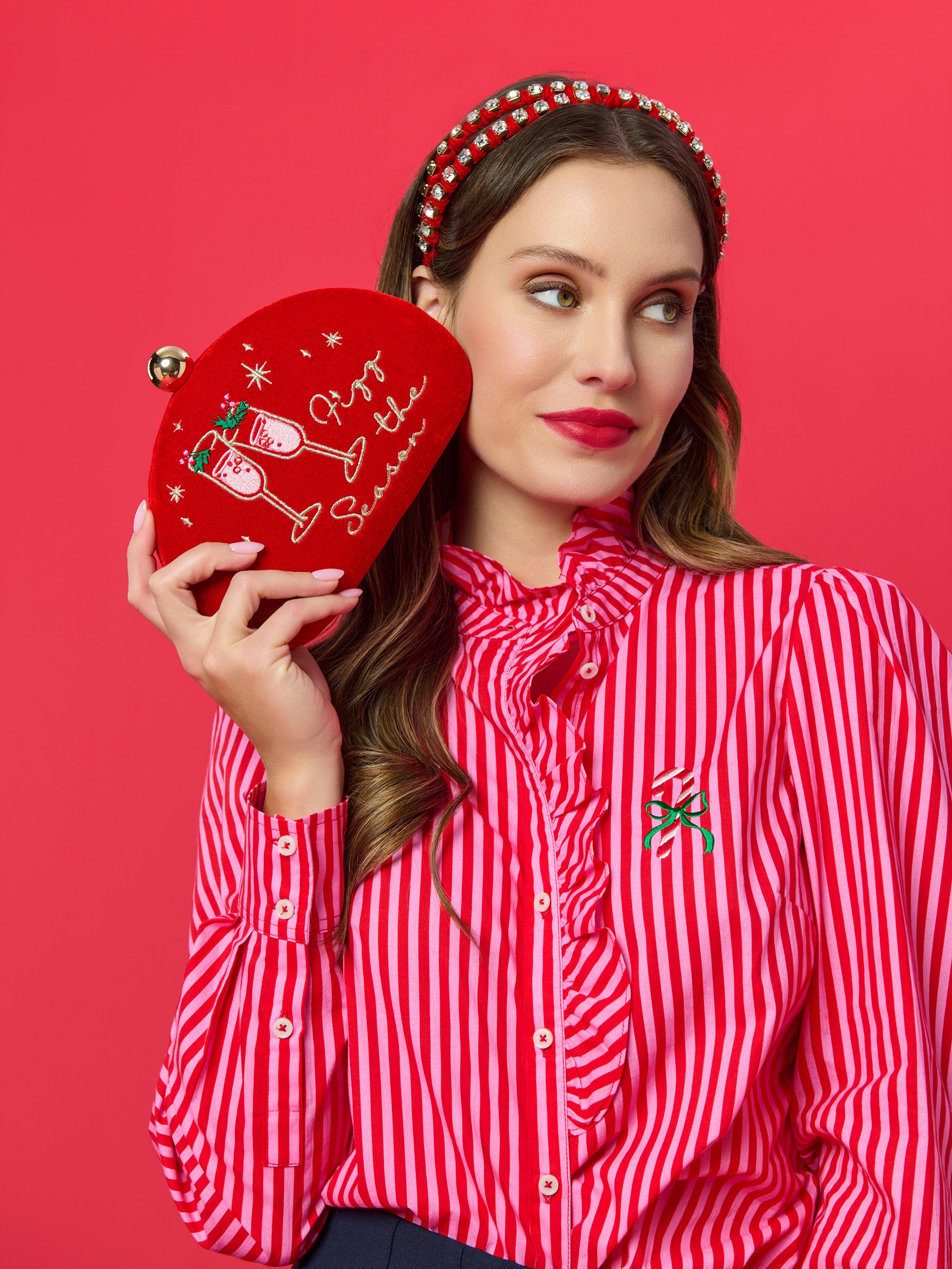 Shiraleah Candy Cane Ruffle Blouse RED / EXTRA SMALL