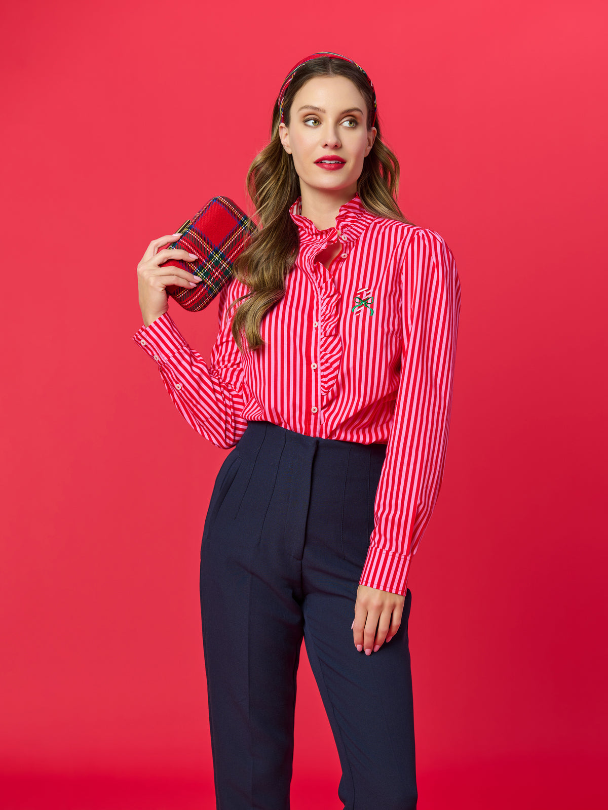 Shiraleah Candy Cane Ruffle Blouse RED / EXTRA SMALL