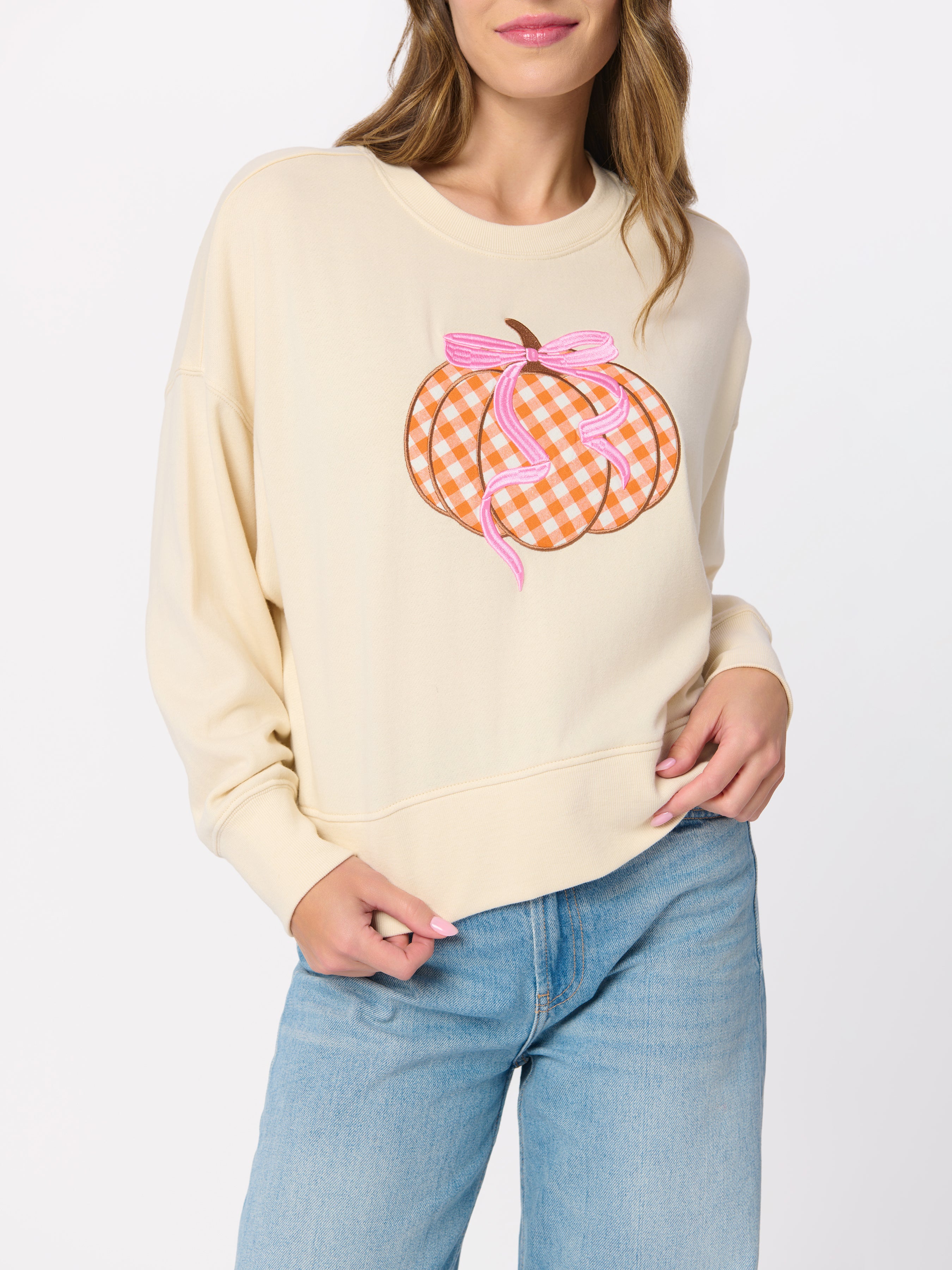 Shiraleah Gingham Pumpkin Relaxed Sweatshirt CREAM / EXTRA SMALL