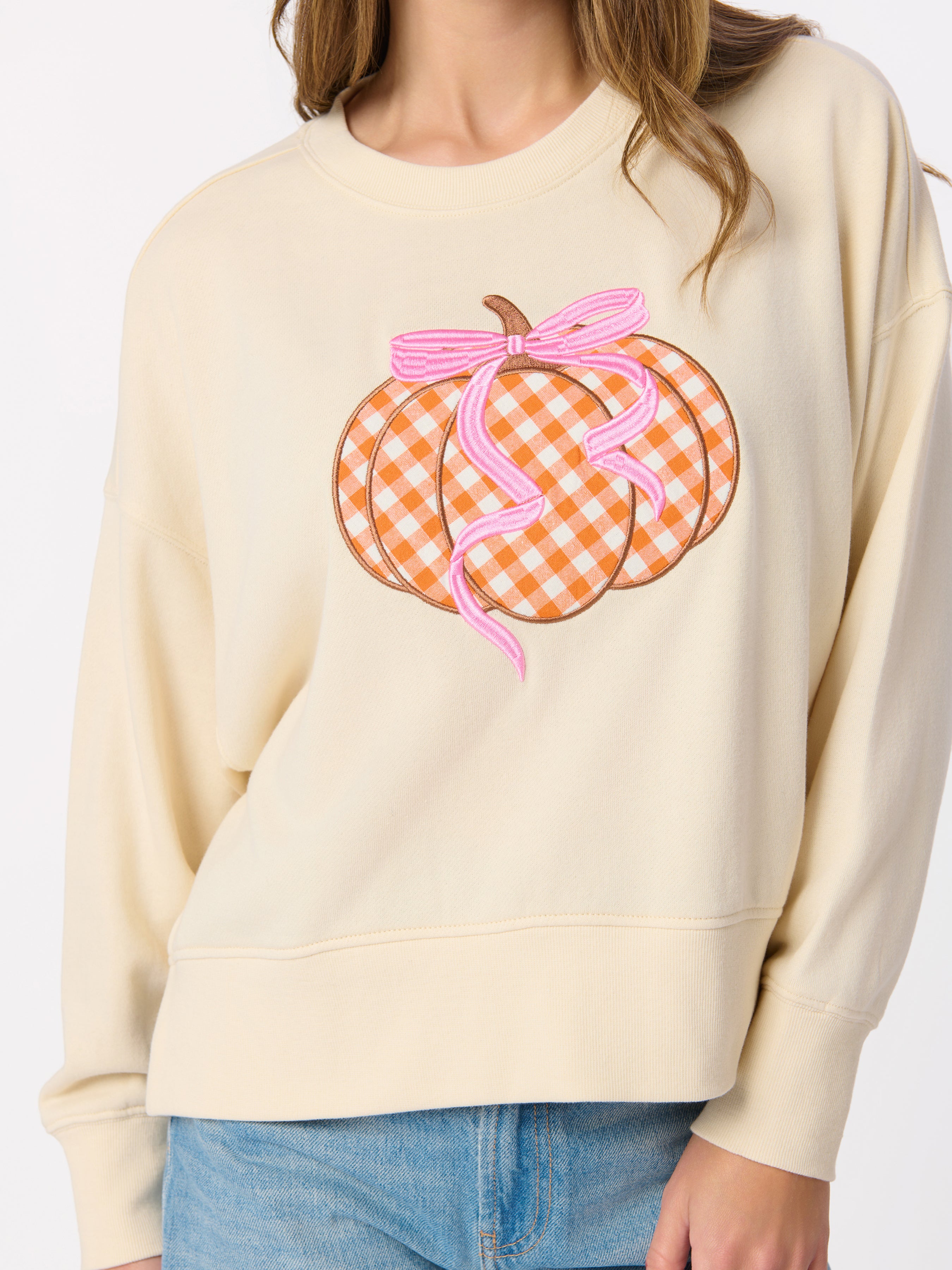 Shiraleah Gingham Pumpkin Relaxed Sweatshirt CREAM / EXTRA SMALL