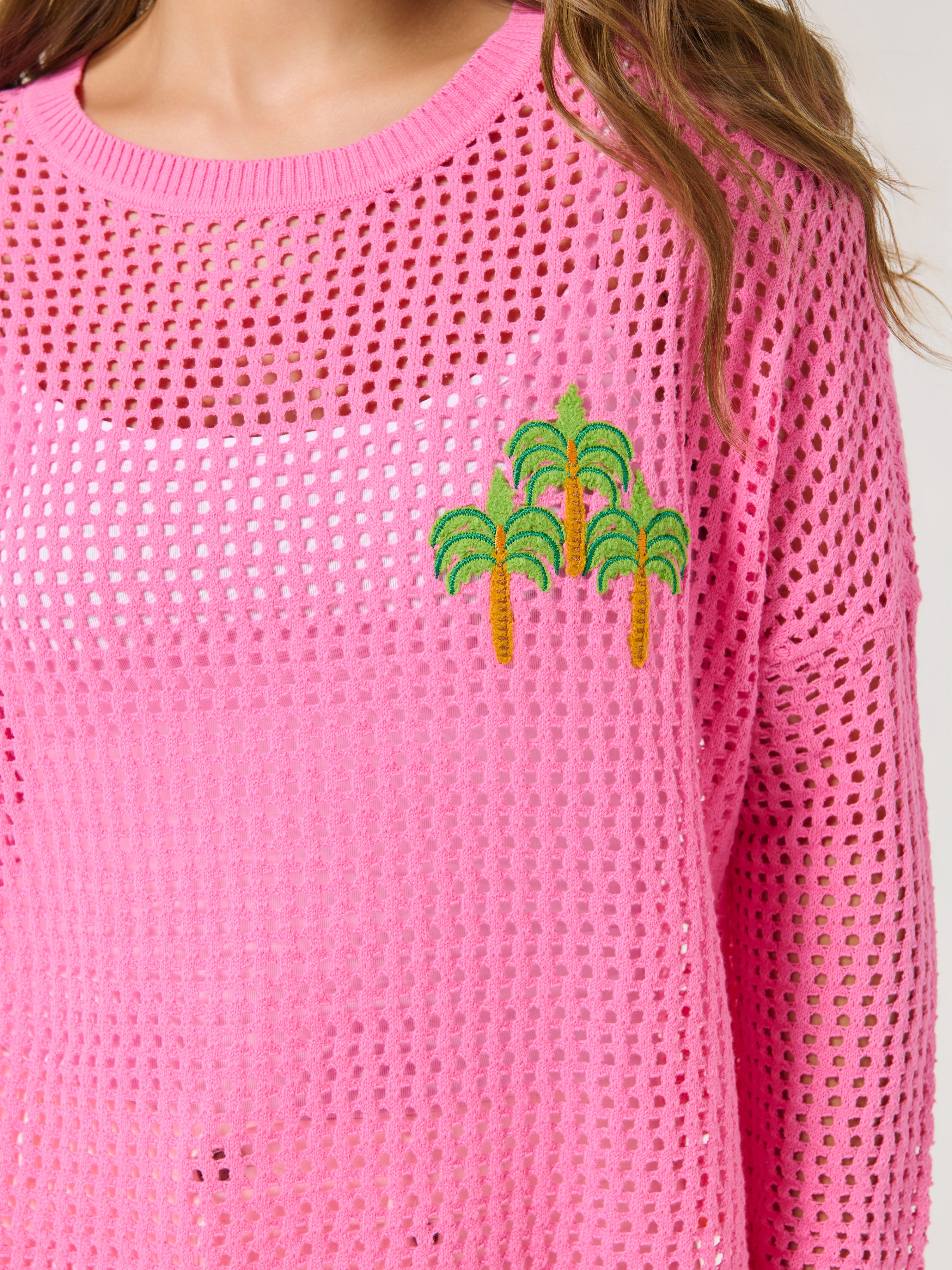 Shiraleah Palm Tree Mesh Sweater, Pink SMALL
