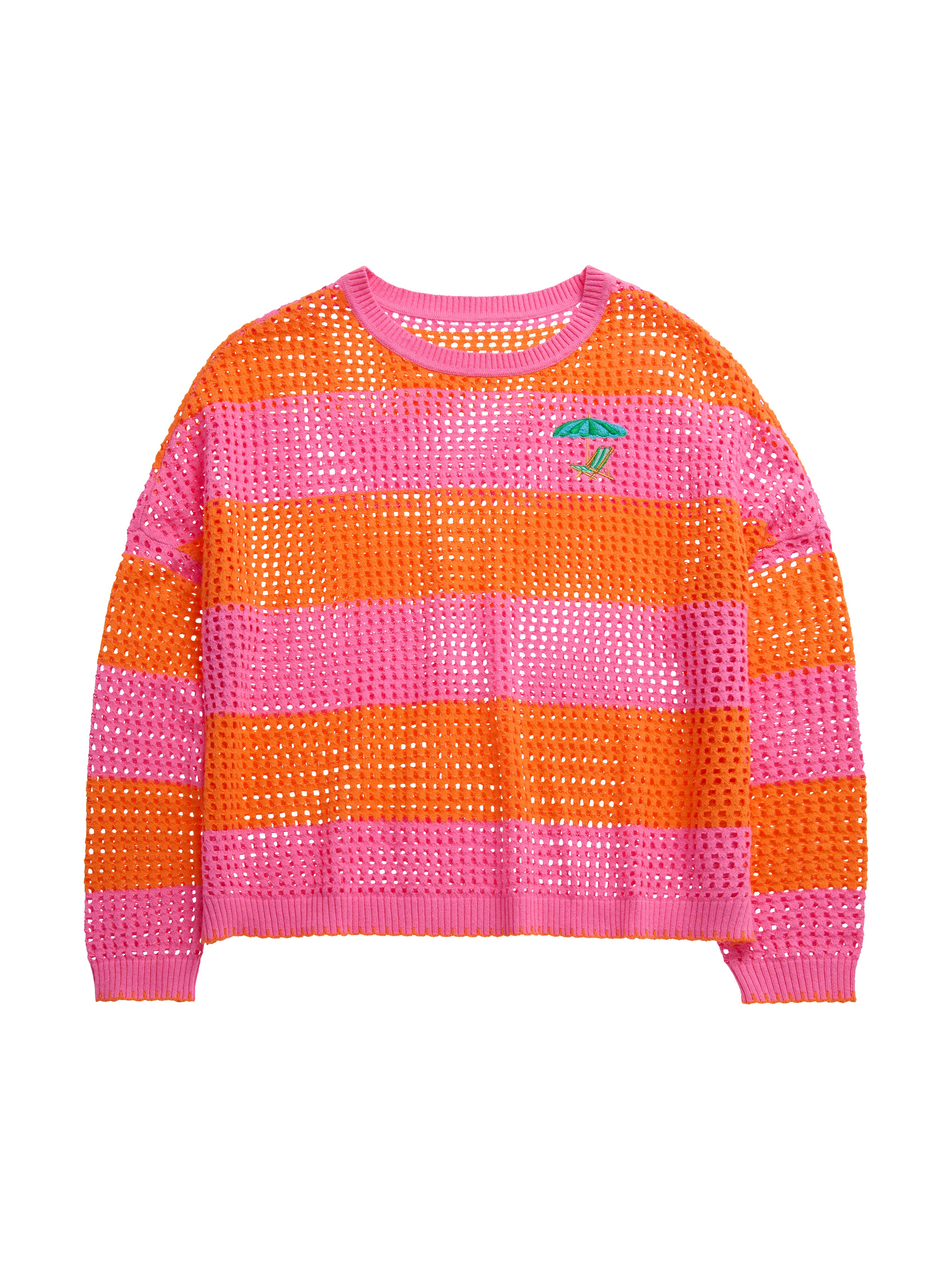 Shiraleah Umbrella Striped Mesh Sweater, Pink SMALL