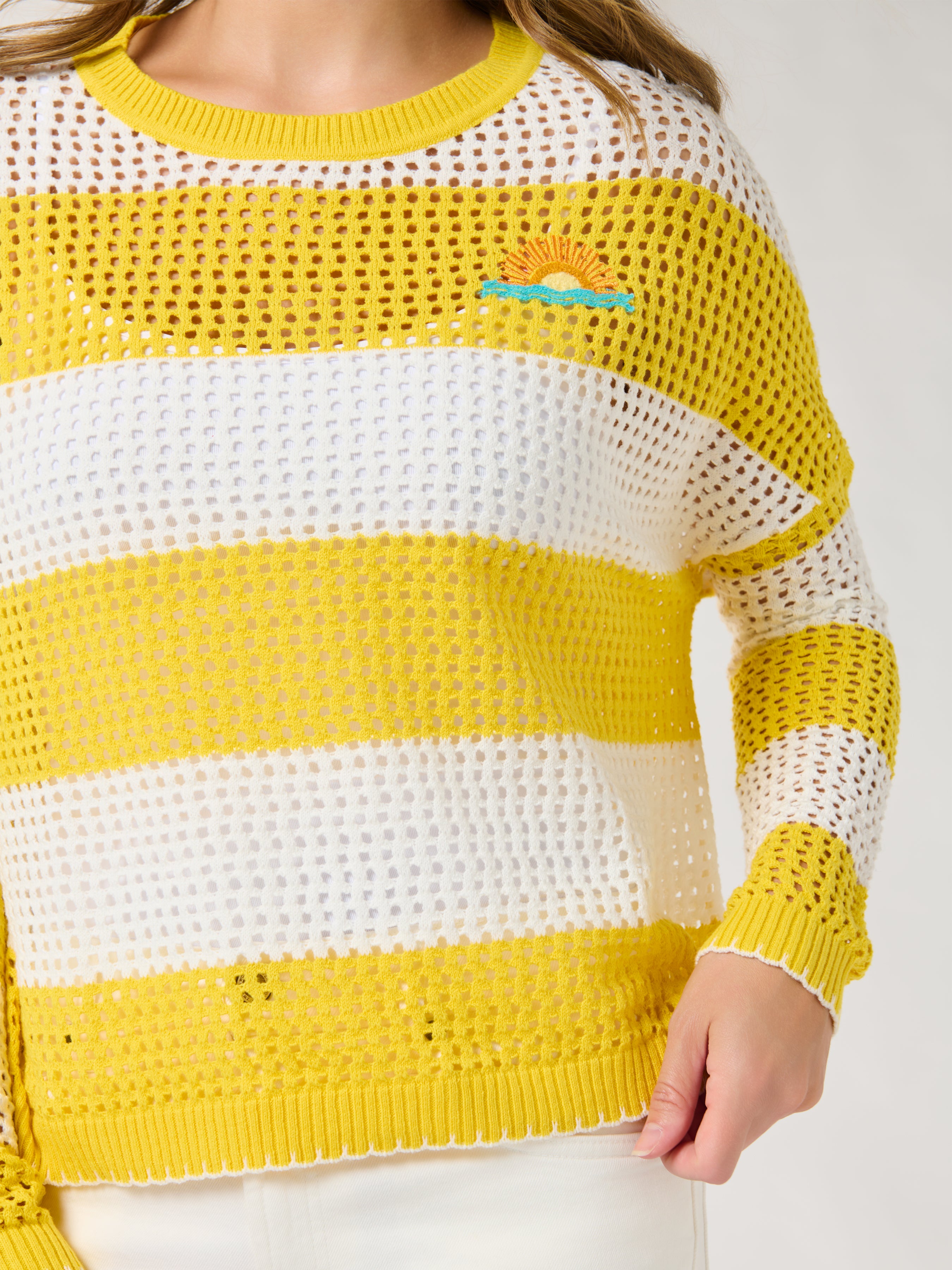 Shiraleah Sunrise Striped Mesh Sweater, Yellow SMALL