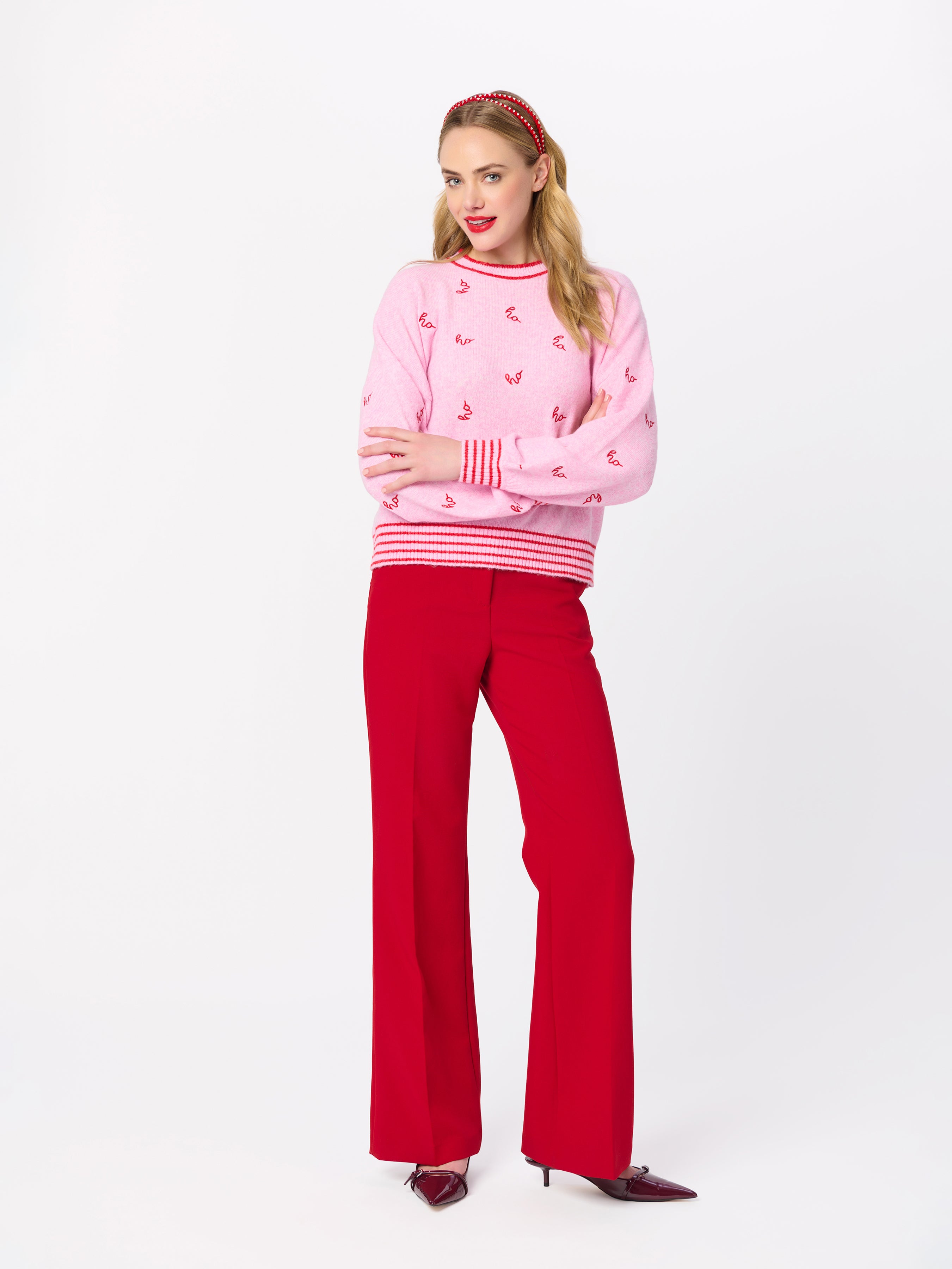 Shiraleah "Ho Ho Ho" Relaxed Sweater BLUSH / EXTRA SMALL