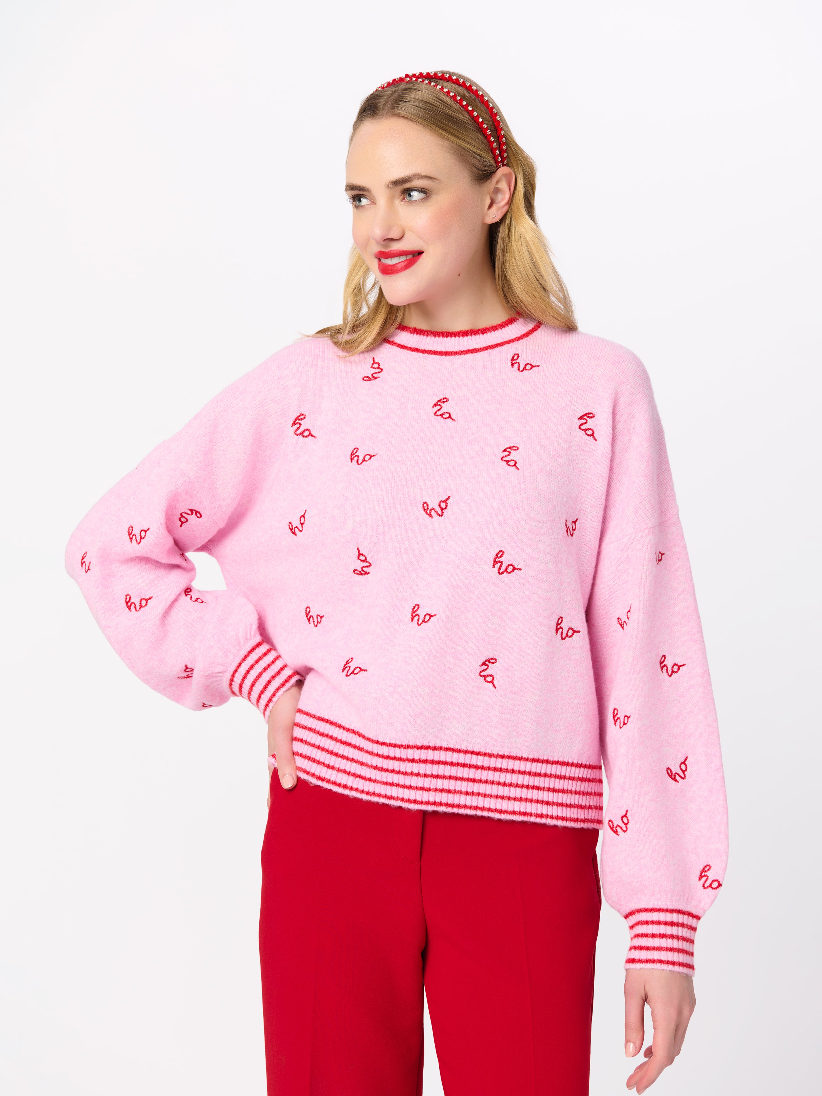 Shiraleah "Ho Ho Ho" Relaxed Sweater BLUSH / EXTRA SMALL