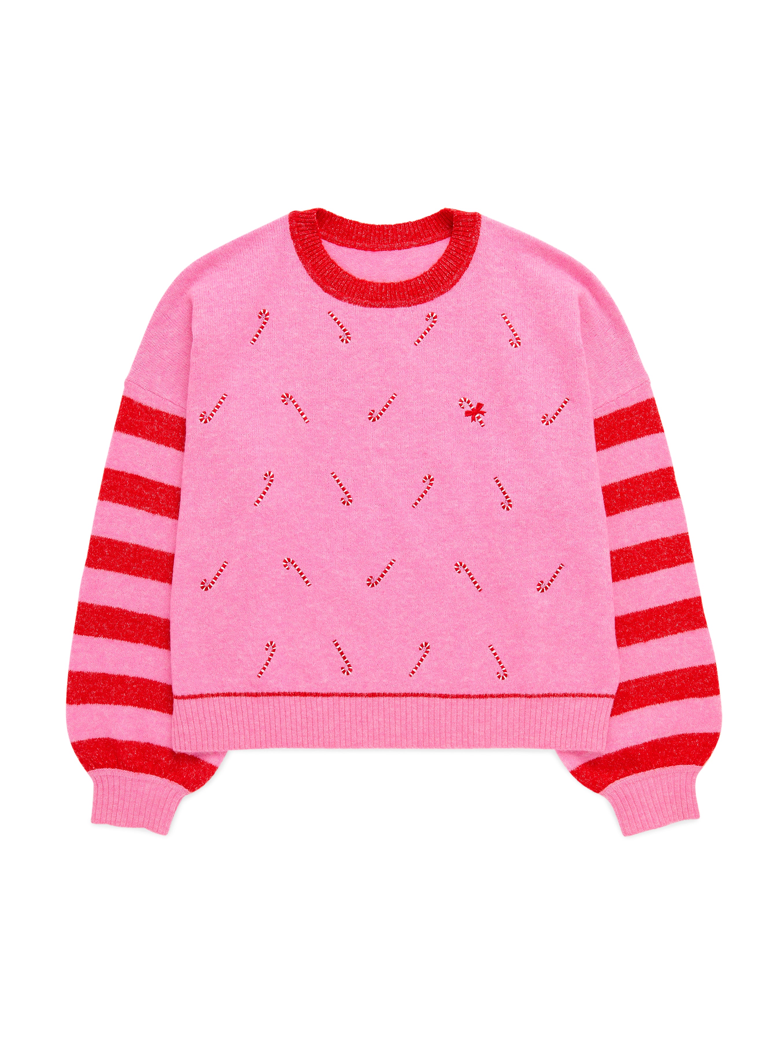 Shiraleah Candy Cane Relaxed Sweater PINK / EXTRA SMALL