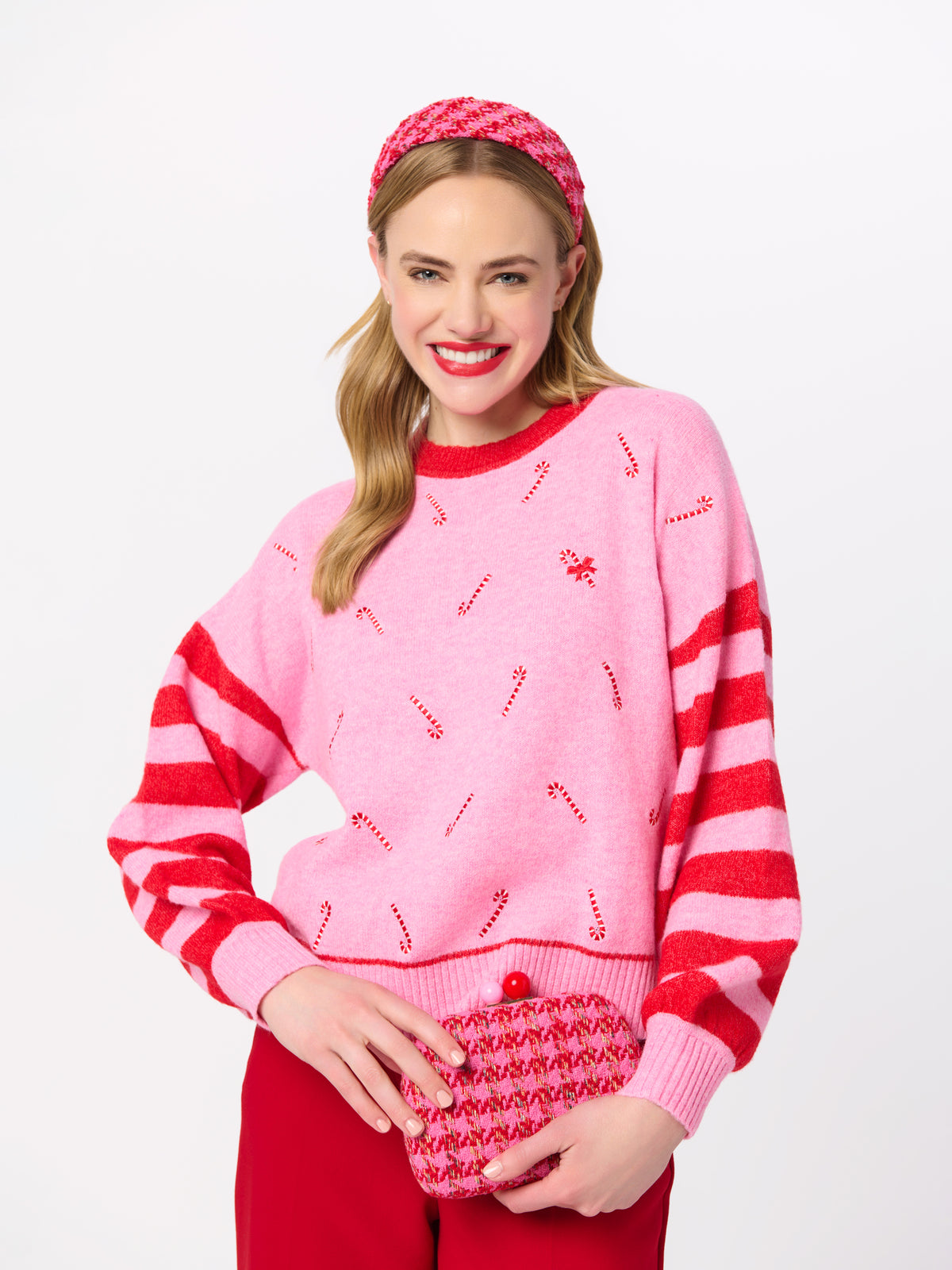 Shiraleah Candy Cane Relaxed Sweater PINK / EXTRA SMALL