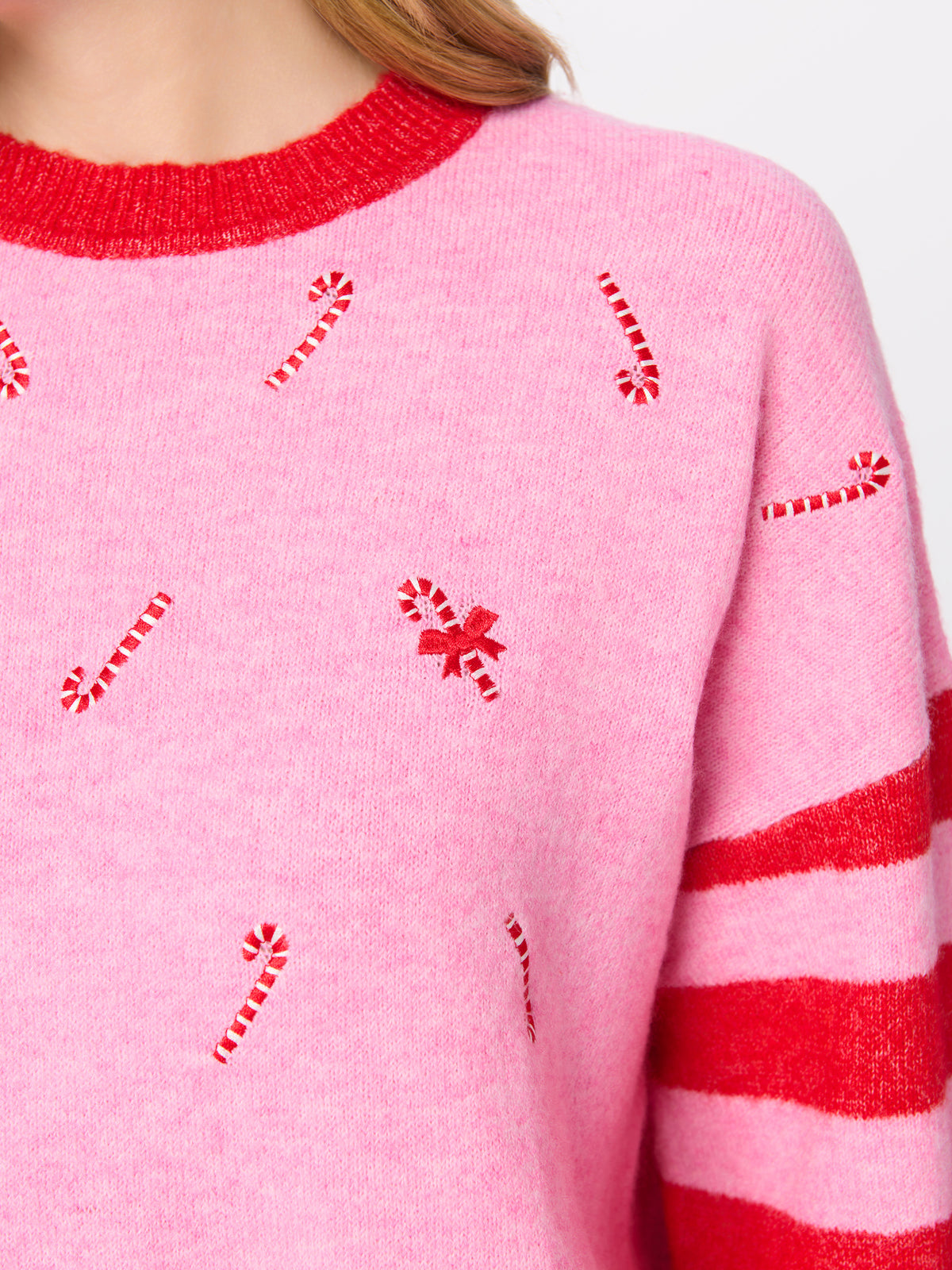 Shiraleah Candy Cane Relaxed Sweater PINK / EXTRA SMALL
