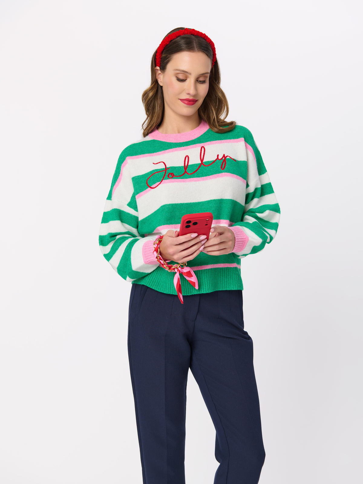 Shiraleah "Jolly" Stripe Relaxed Sweater GREEN / EXTRA SMALL