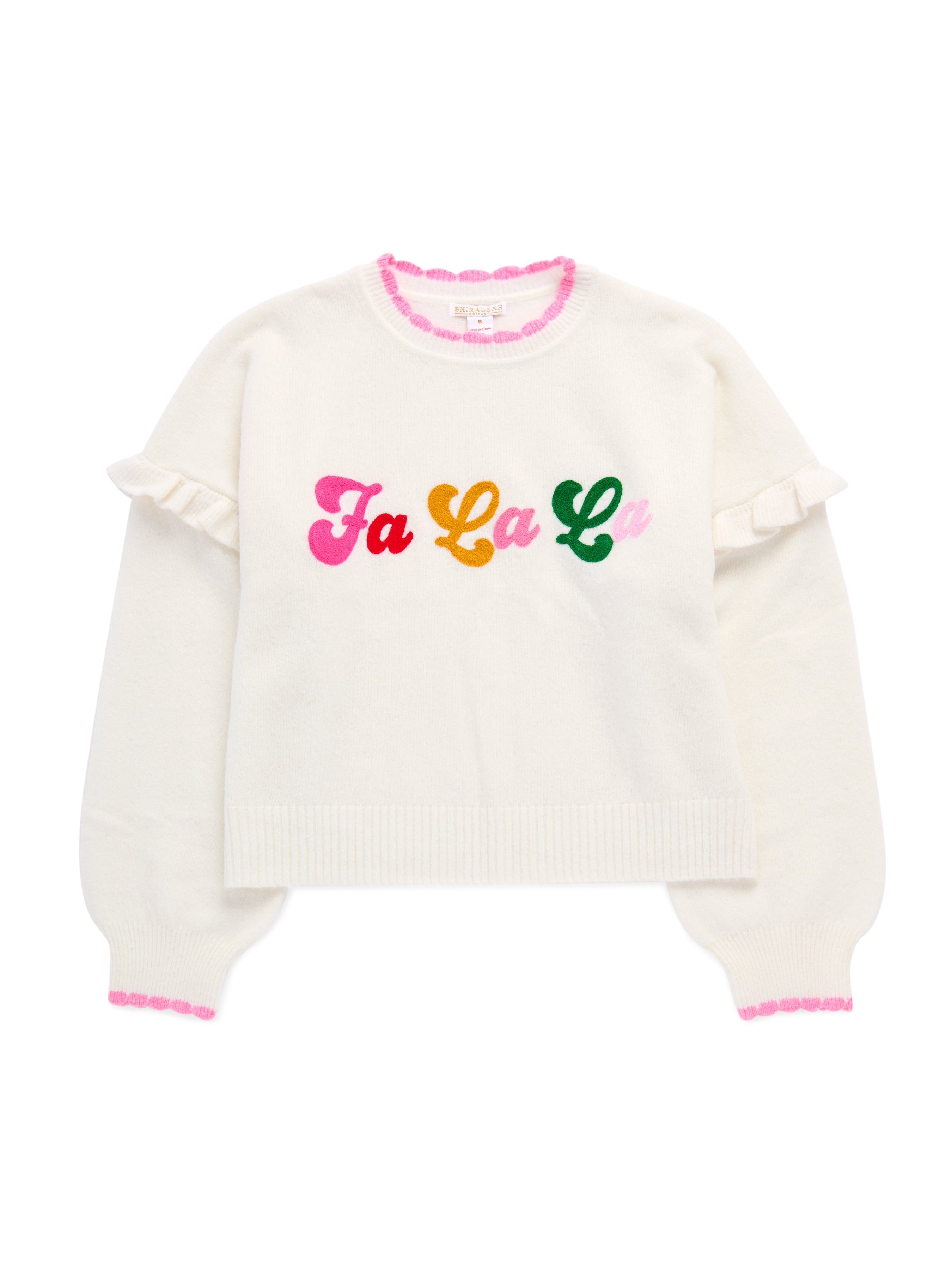 Shiraleah "Fa La La" Ruffle Sleeve Relaxed Sweater IVORY / EXTRA SMALL