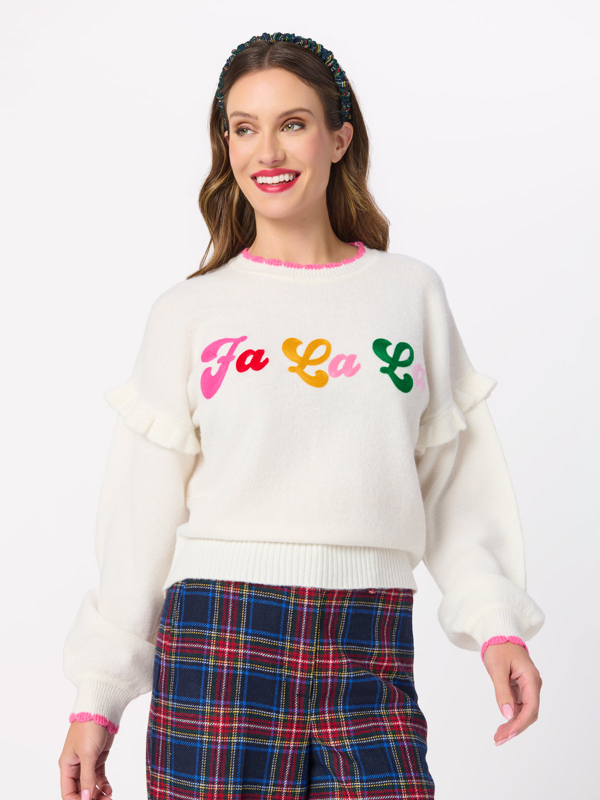 Shiraleah "Fa La La" Ruffle Sleeve Relaxed Sweater IVORY / EXTRA SMALL