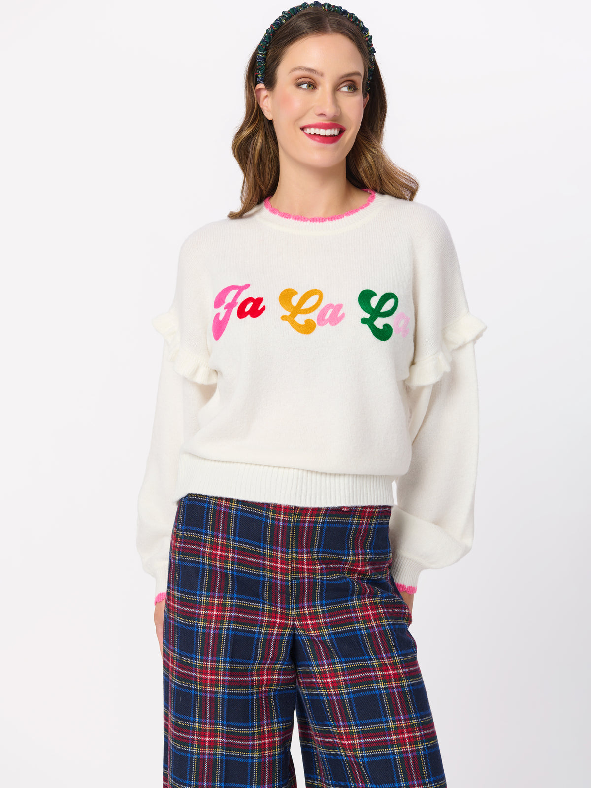 Shiraleah "Fa La La" Ruffle Sleeve Relaxed Sweater IVORY / EXTRA SMALL