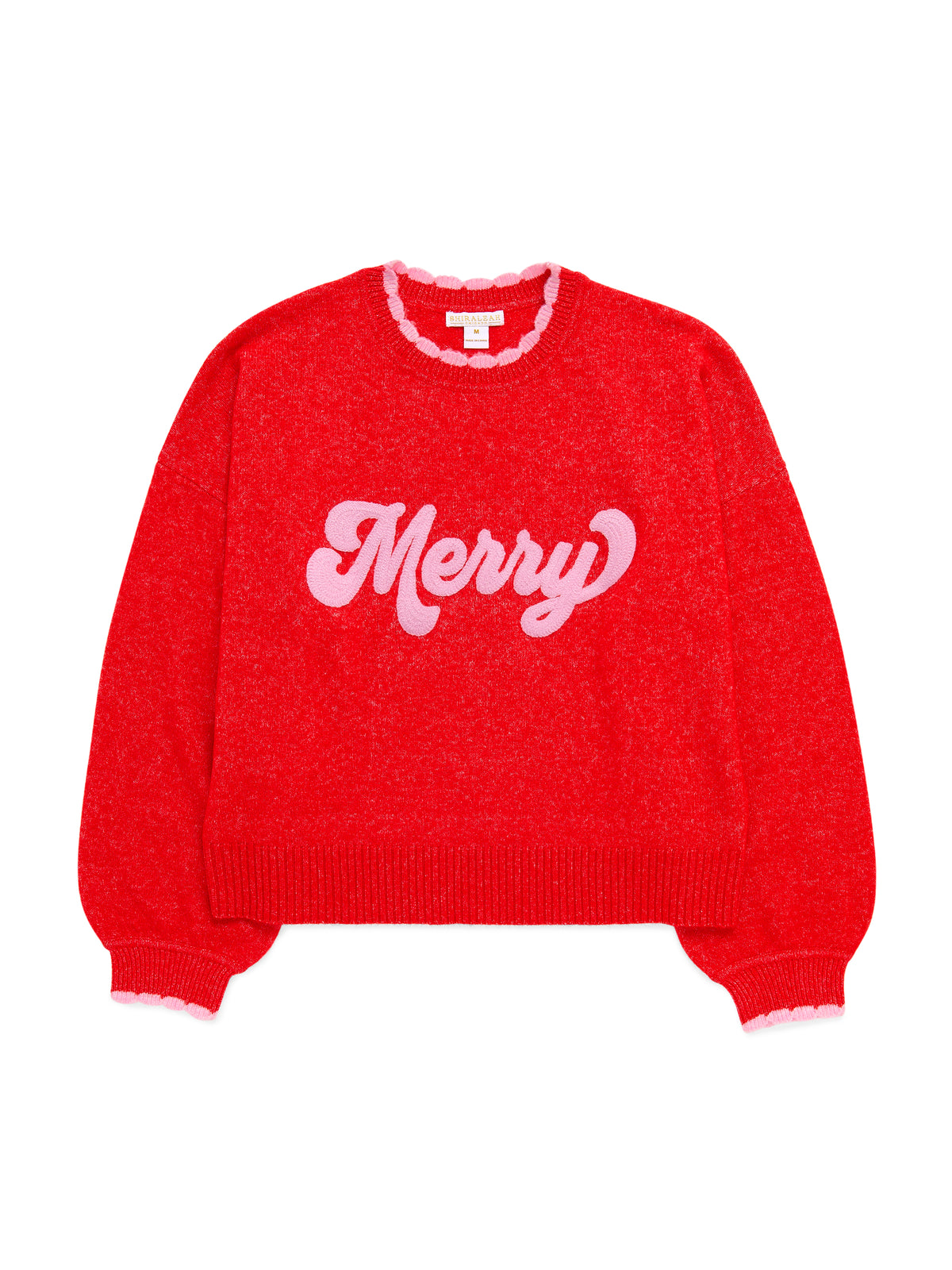 Shiraleah "Merry" Scallop Trim Relaxed Sweater RED / EXTRA SMALL