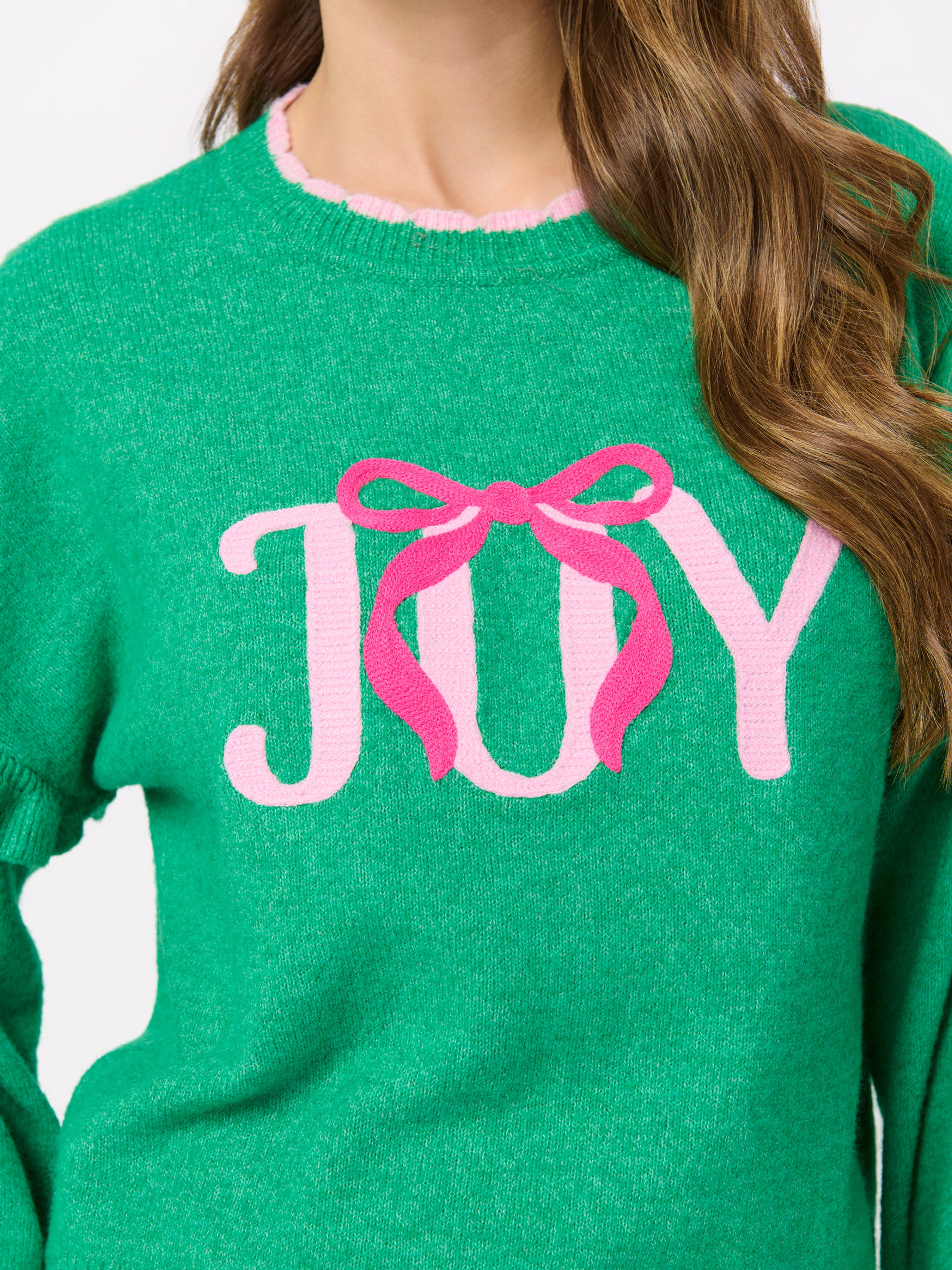 Shiraleah "Joy" Ruffle Sleeve Relaxed Sweater GREEN / EXTRA SMALL