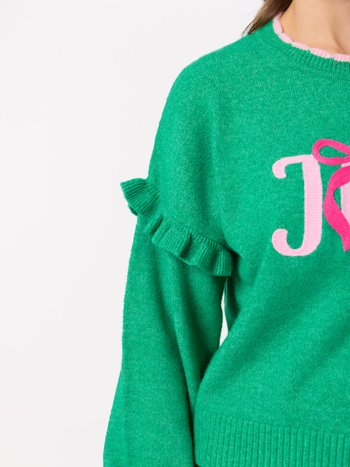 Shiraleah "Joy" Ruffle Sleeve Relaxed Sweater GREEN / EXTRA SMALL