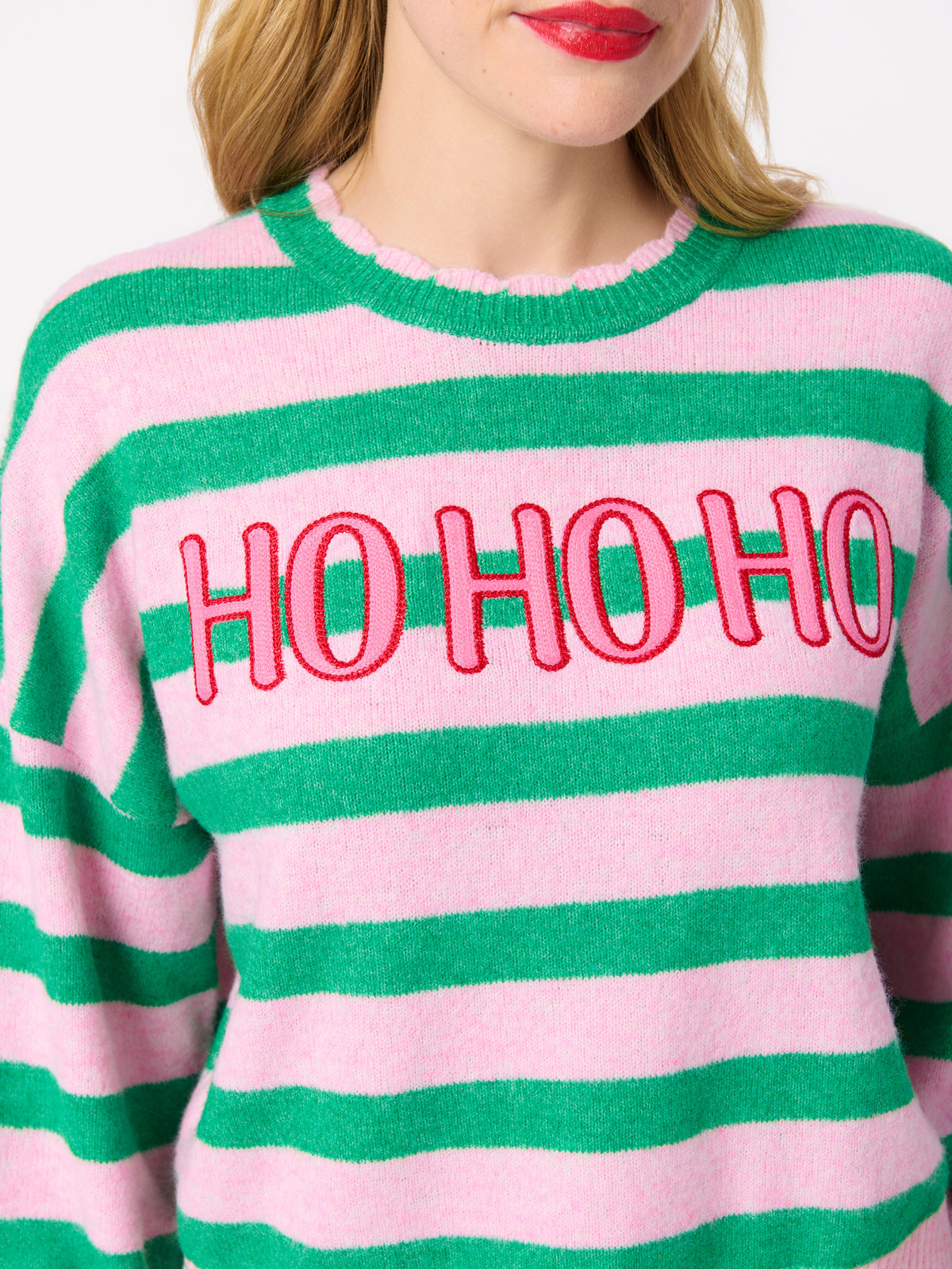 Shiraleah "Ho Ho Ho" Scallop Trim Relaxed Sweater GREEN / EXTRA SMALL