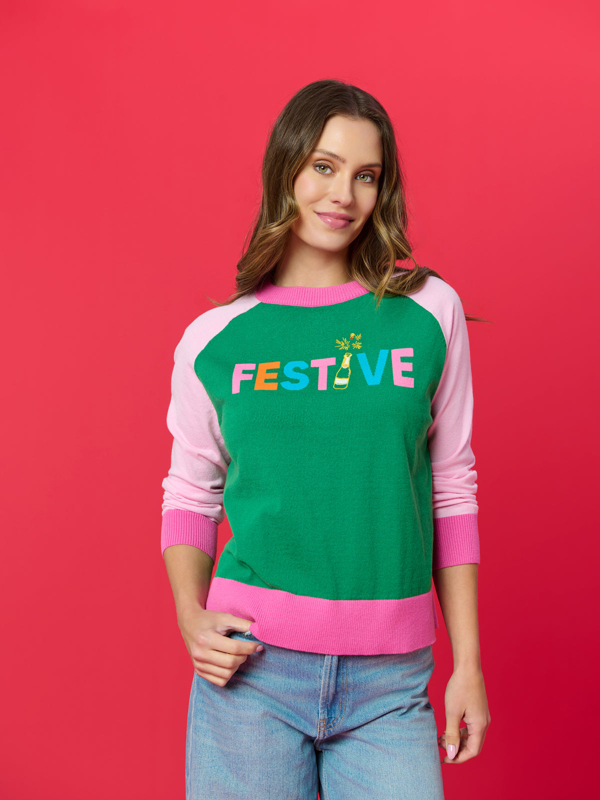 Shiraleah "Festive" Lightweight Boxy Sweater GREEN / EXTRA SMALL