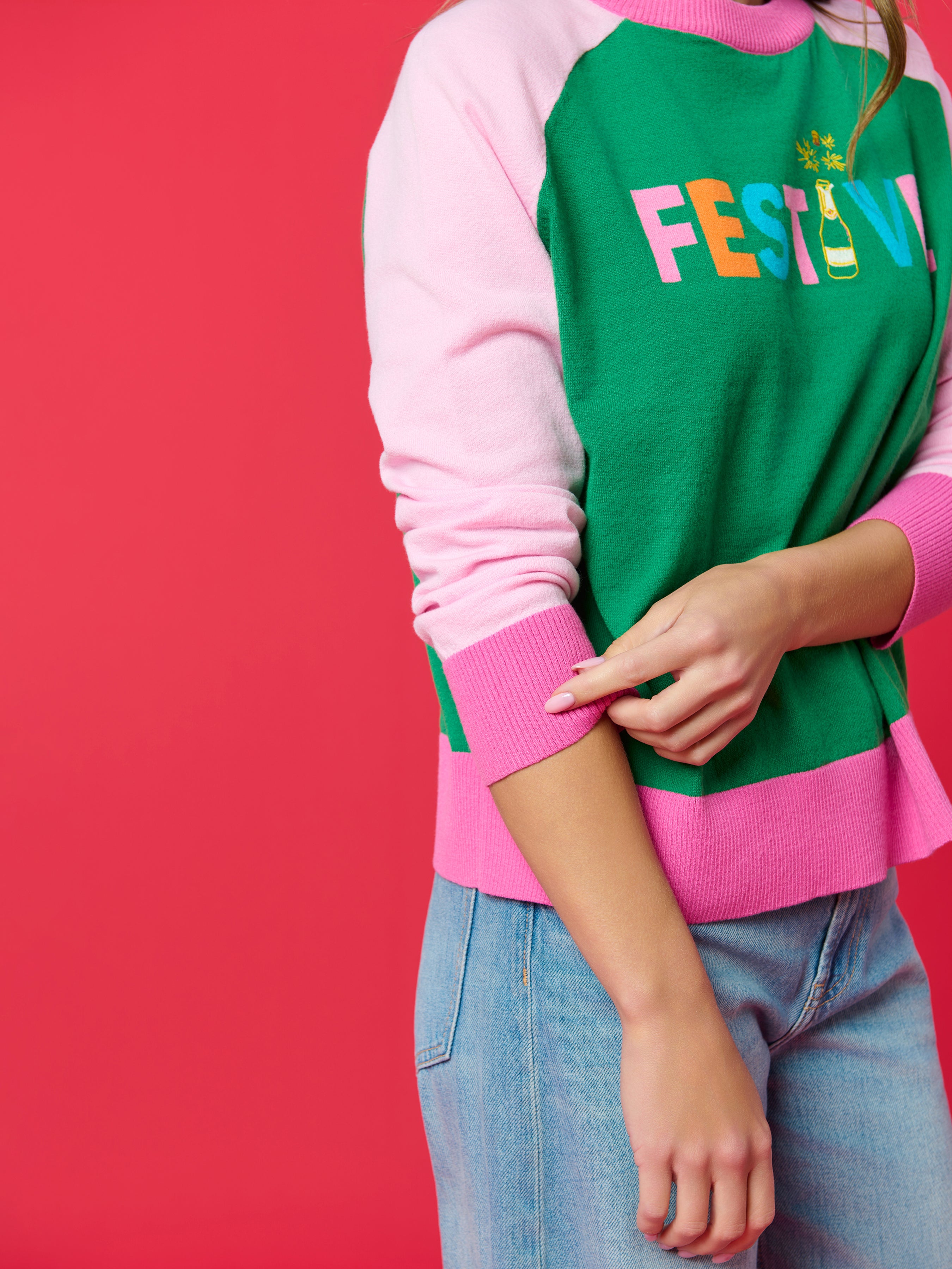 Shiraleah "Festive" Lightweight Boxy Sweater GREEN / EXTRA SMALL