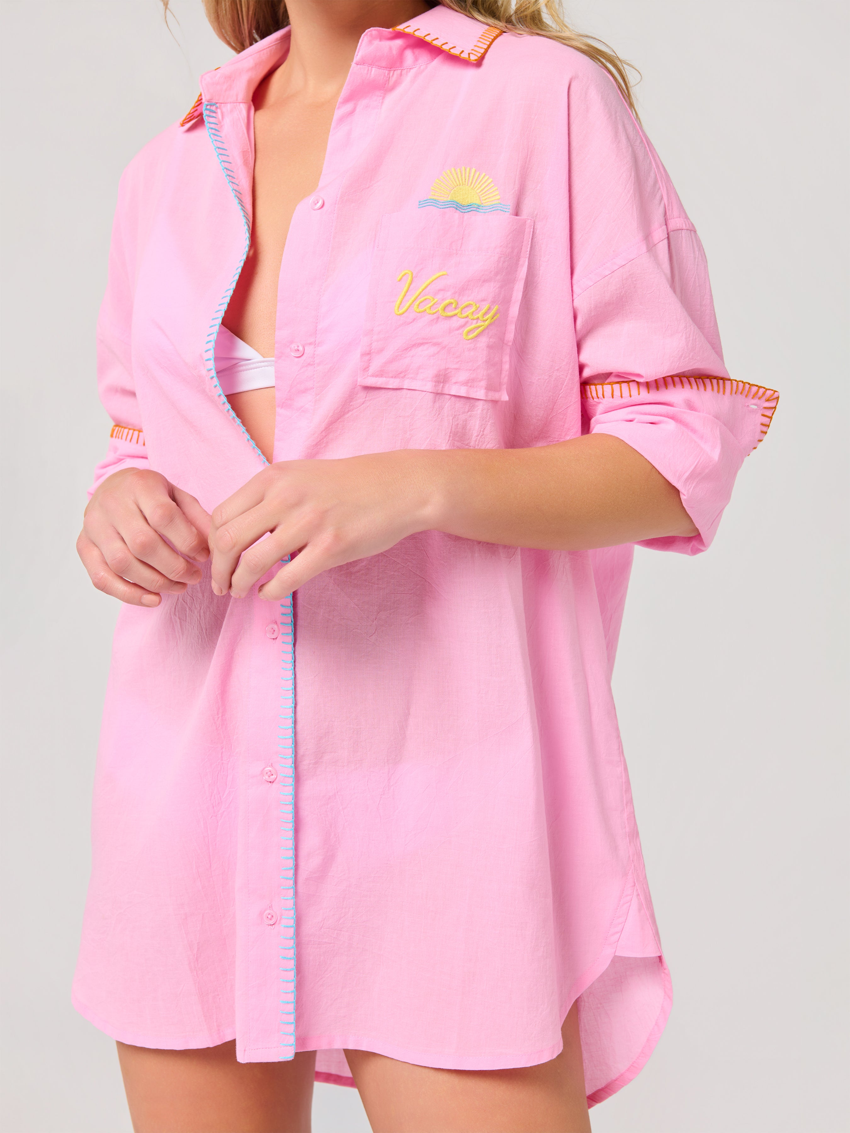 Shiraleah "Vacay/Out of Office" Cover-Up Shirt, Pink SMALL