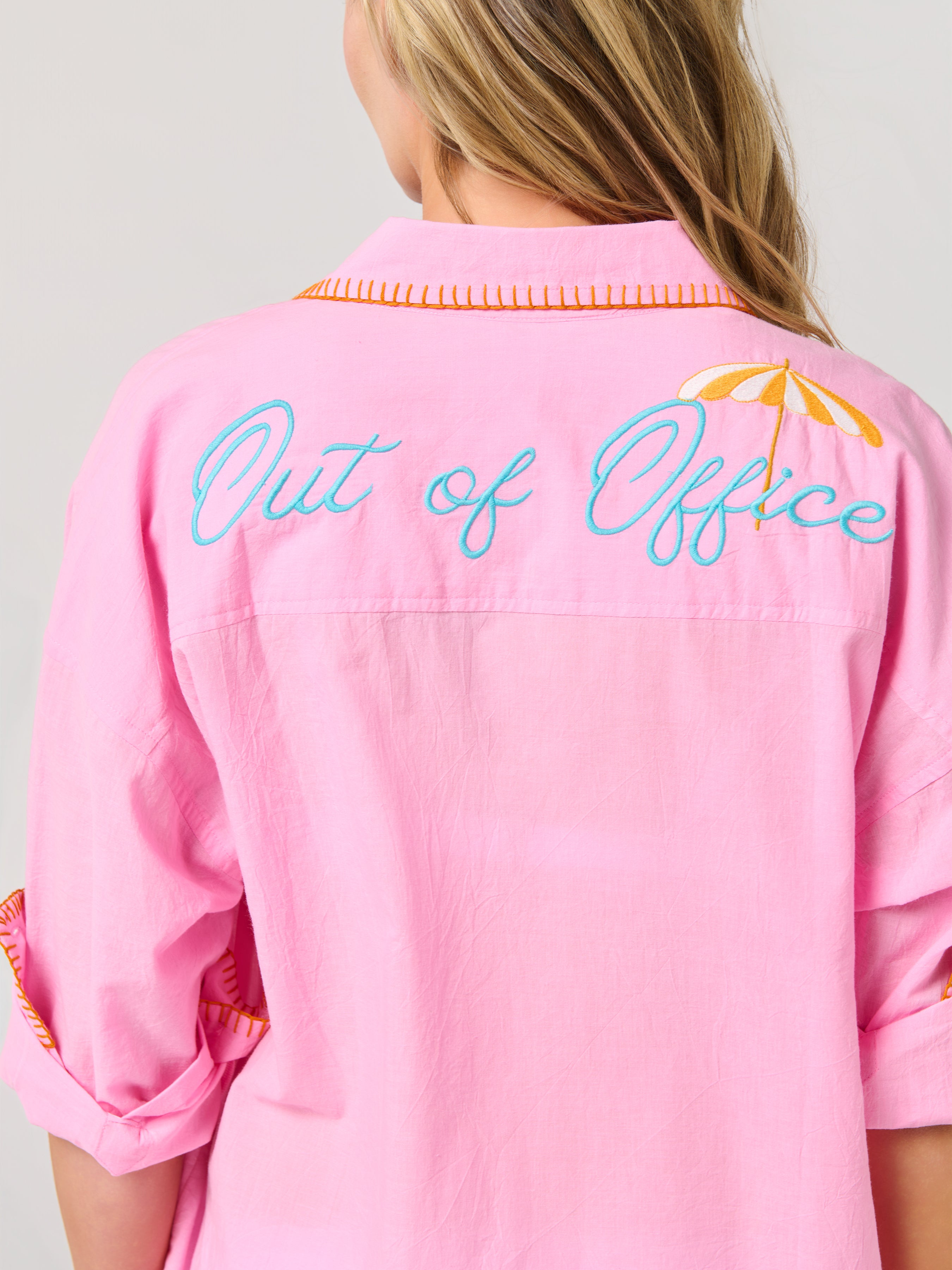 Shiraleah "Vacay/Out of Office" Cover-Up Shirt, Pink SMALL