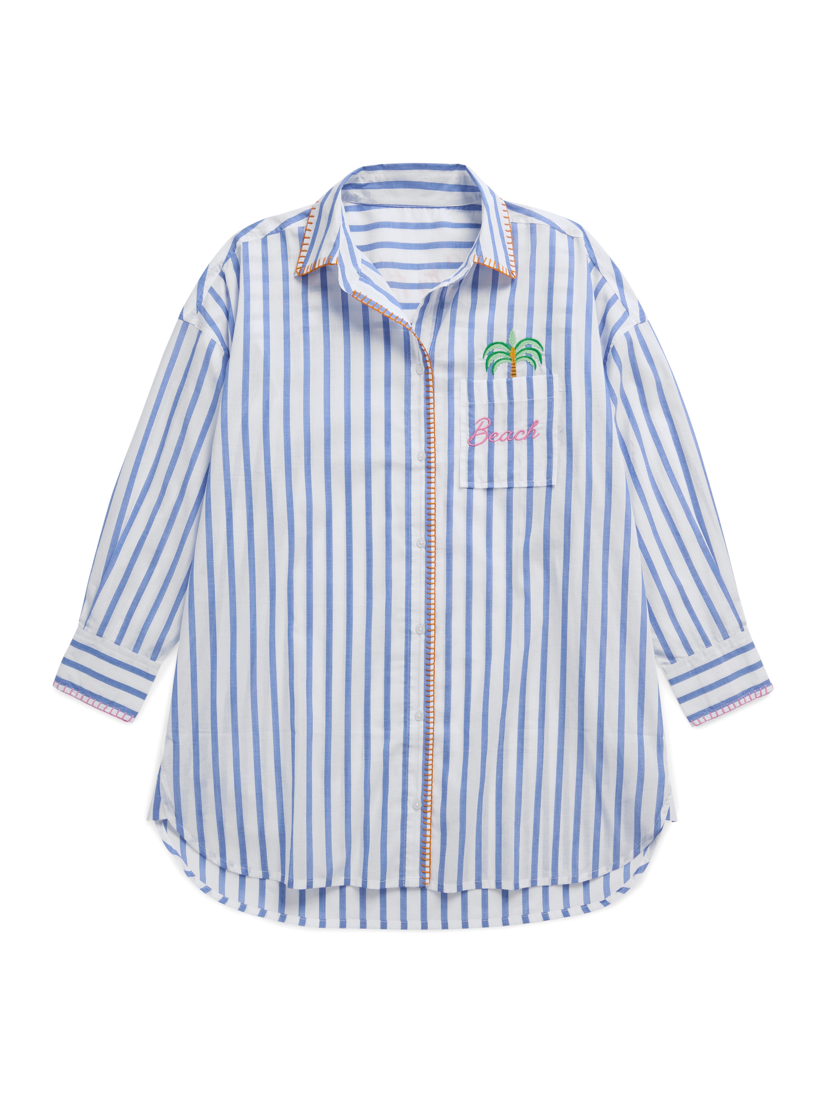 Shiraleah "Beach/Ocean Air, Salty Hair, Don't Care" Cover-Up Shirt, Blue SMALL