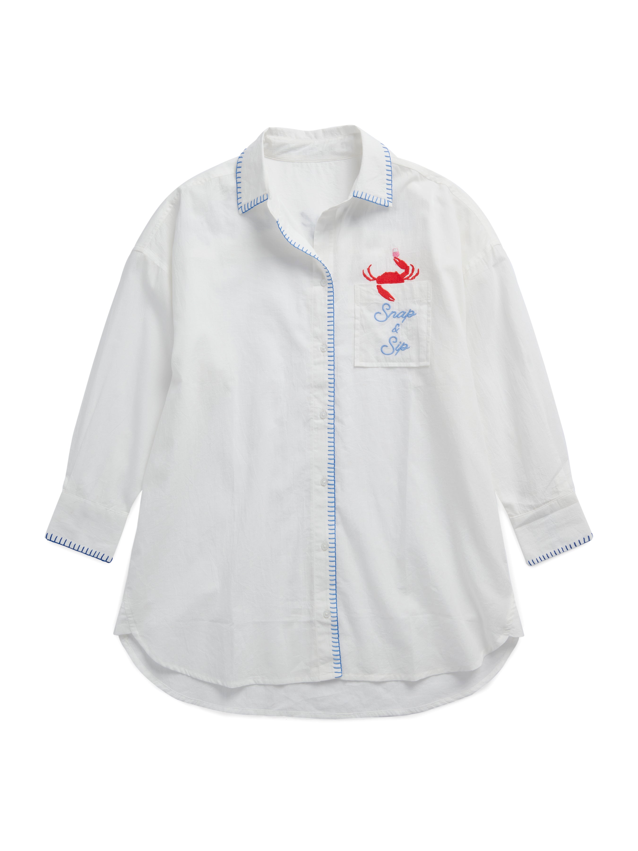 Shiraleah "Snap & Sip/Catch of the Day" Cover-Up Shirt, White SMALL