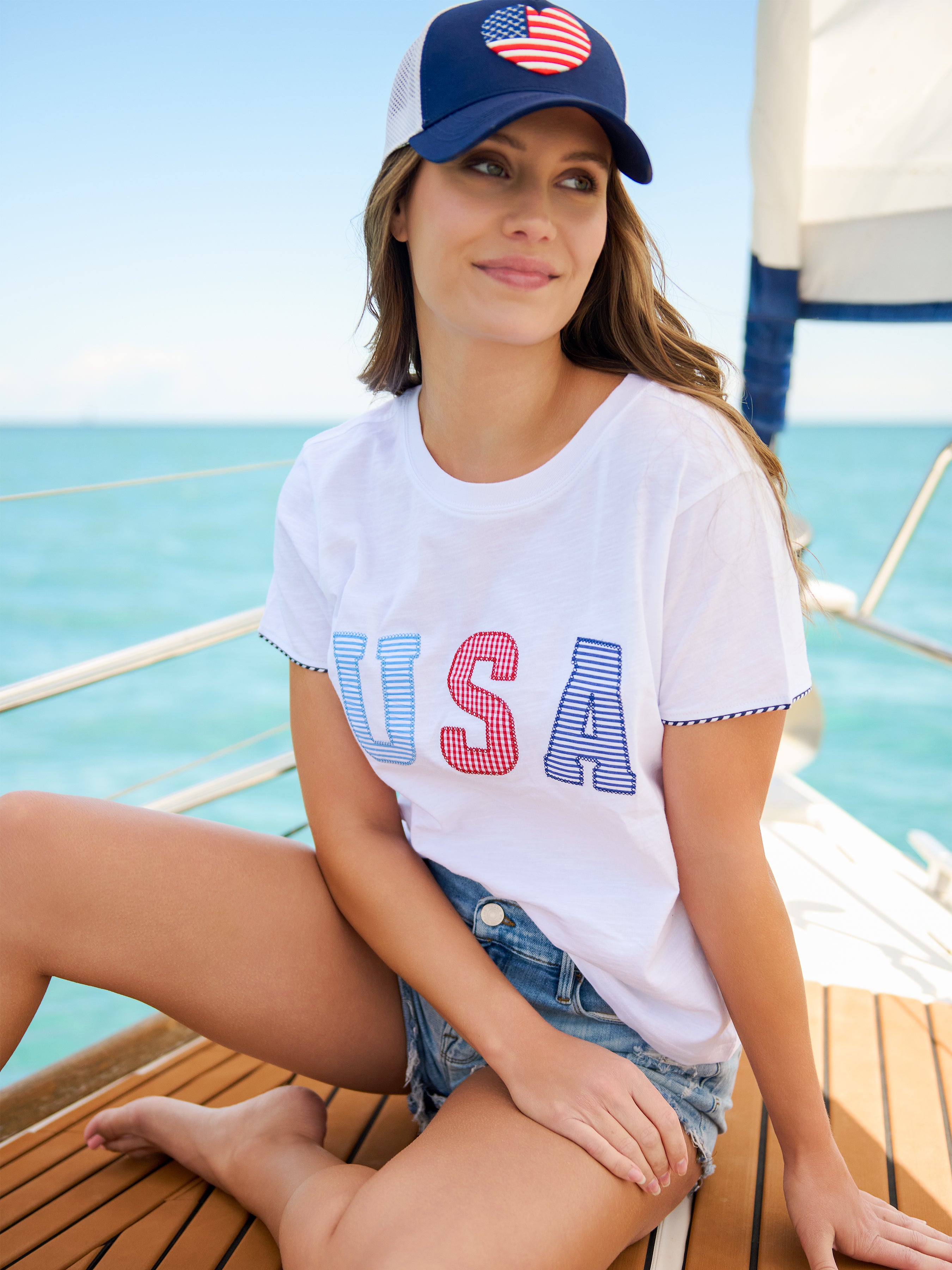 Shiraleah Heart Flag Trucker Hat, Navy