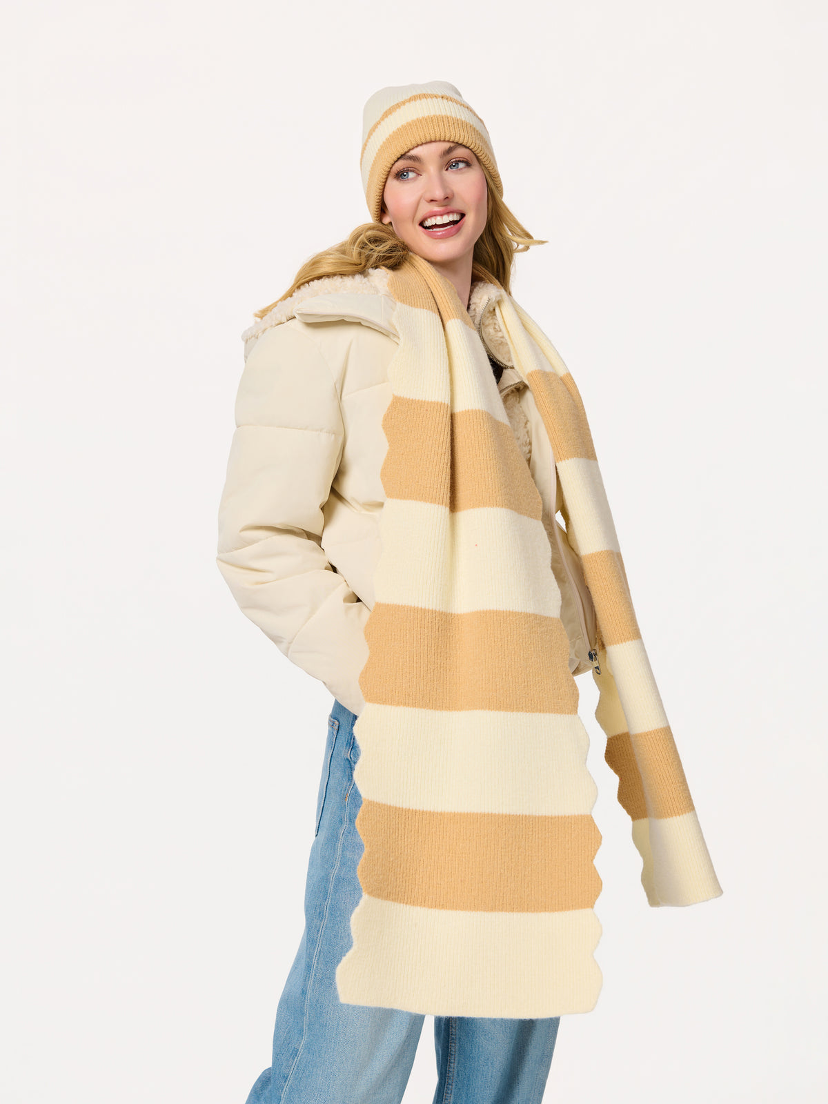 Shiraleah Scala Striped Scarf TAN / OS