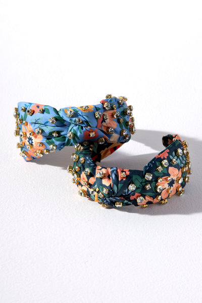 Shiraleah Floral Embellished Knotted Headband, Navy