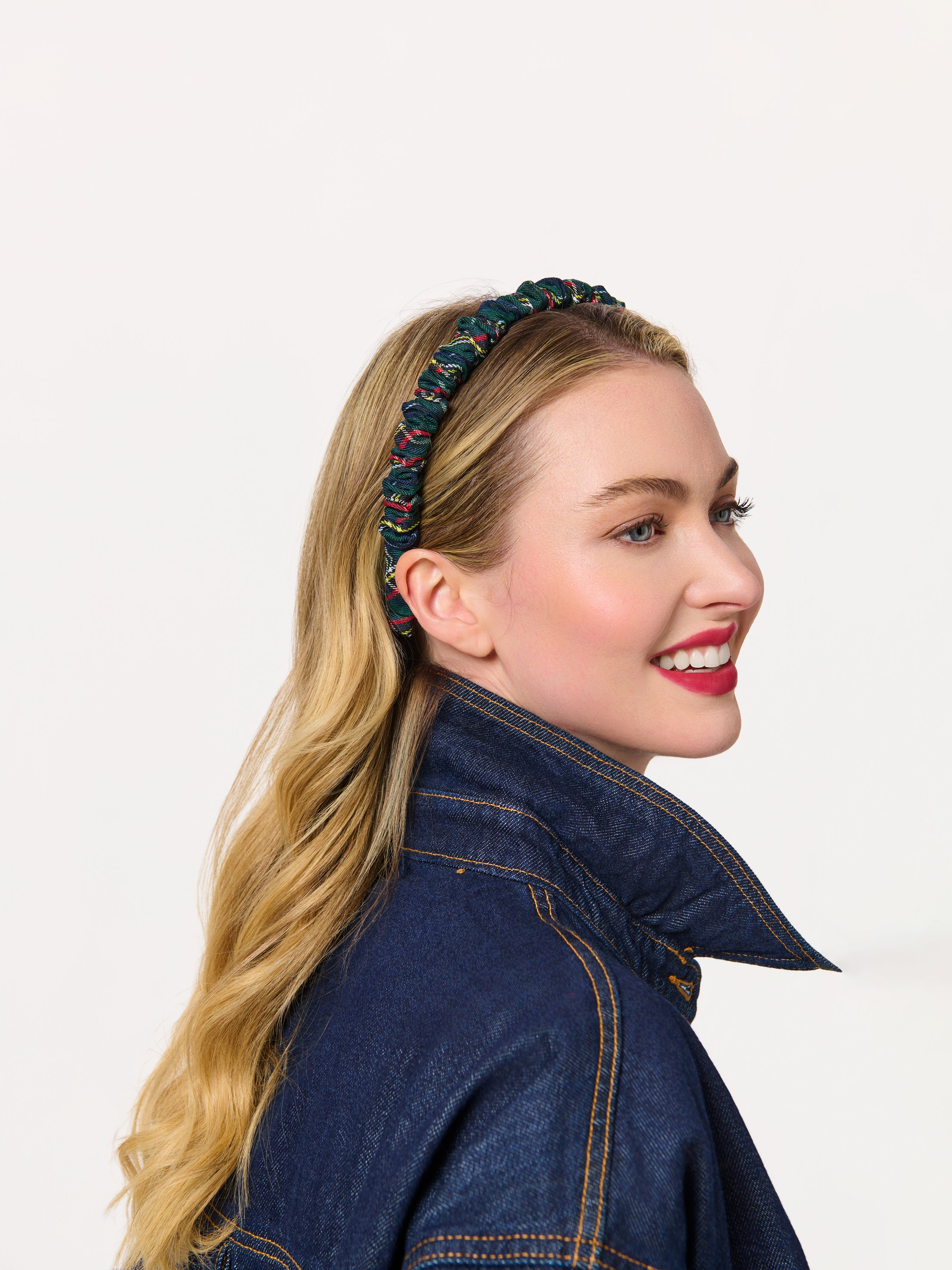 Shiraleah Plaid Scrunch Headband NAVY / OS