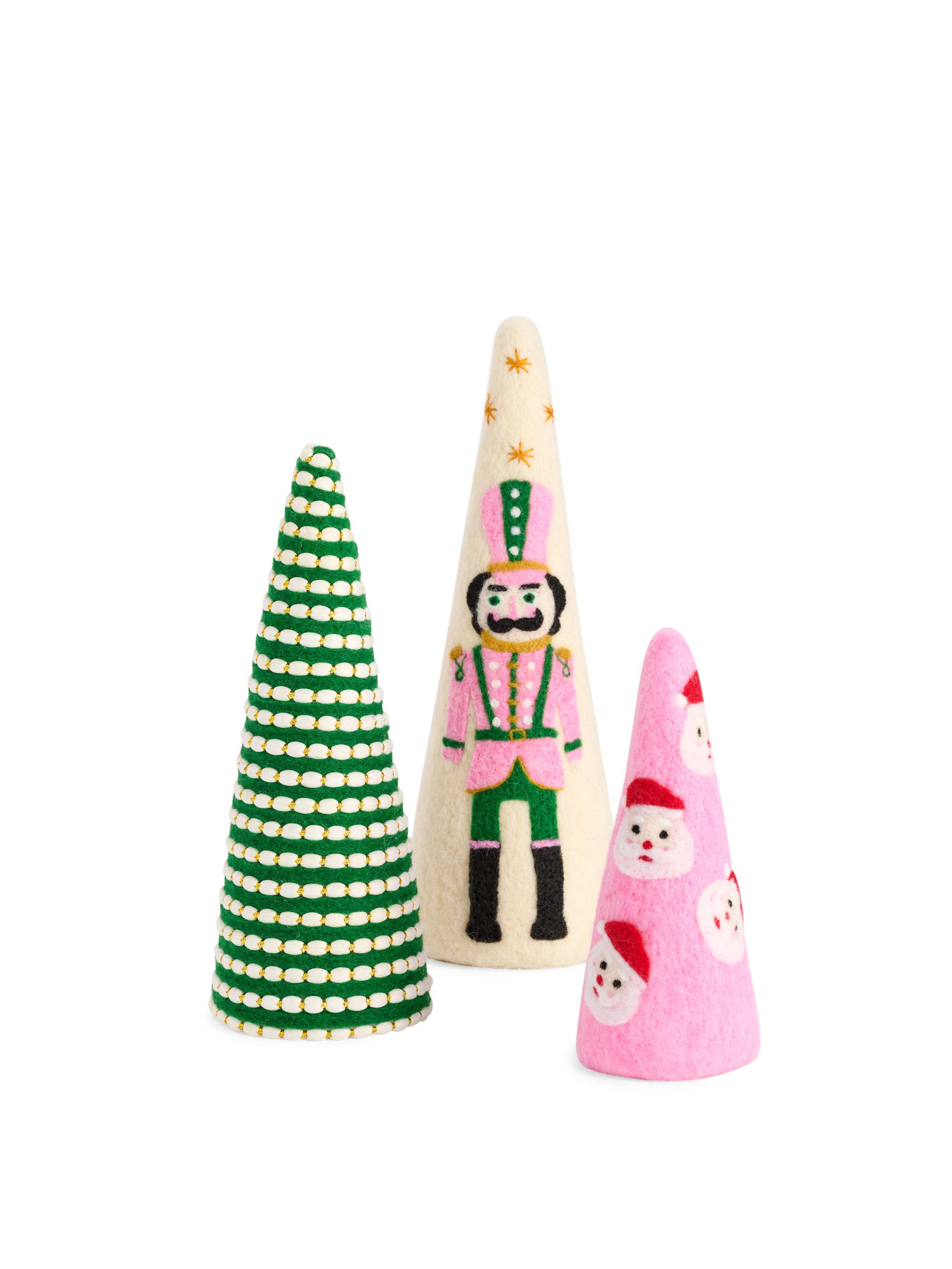 Shiraleah Assorted Set of 3 Nutcracker/Santa Decorative Trees, Multi
