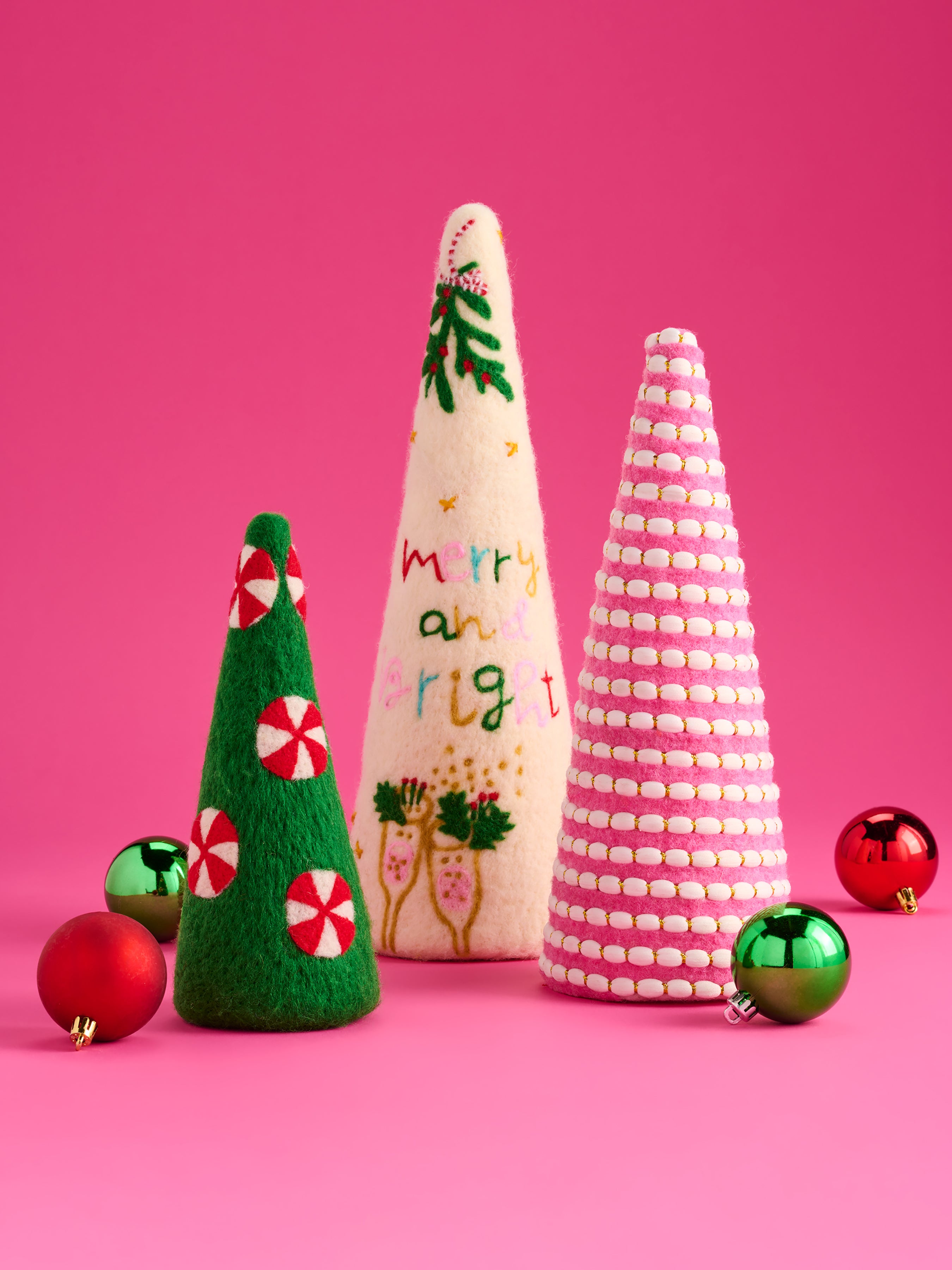 Shiraleah Assorted Set of 3 "Merry & Bright" Decorative Trees, Multi