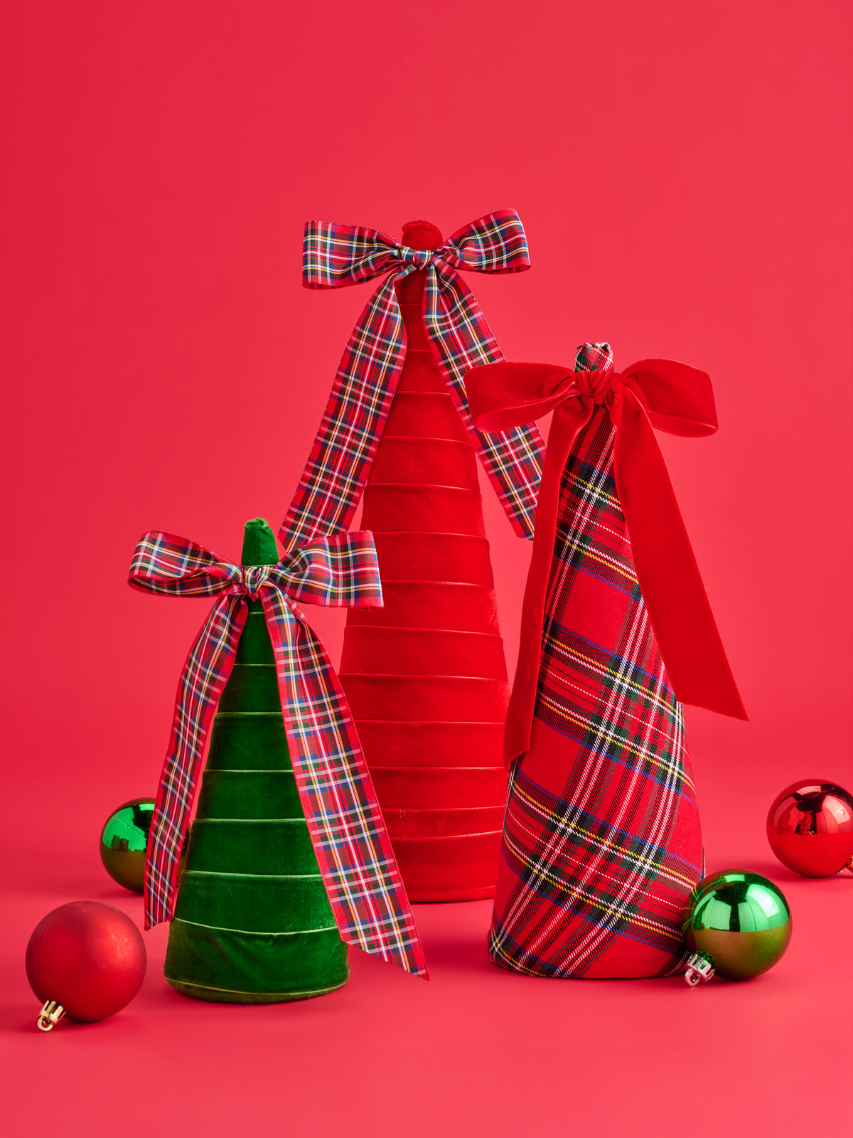 Shiraleah Assorted Set of 3 Plaid Decorative Trees, Multi