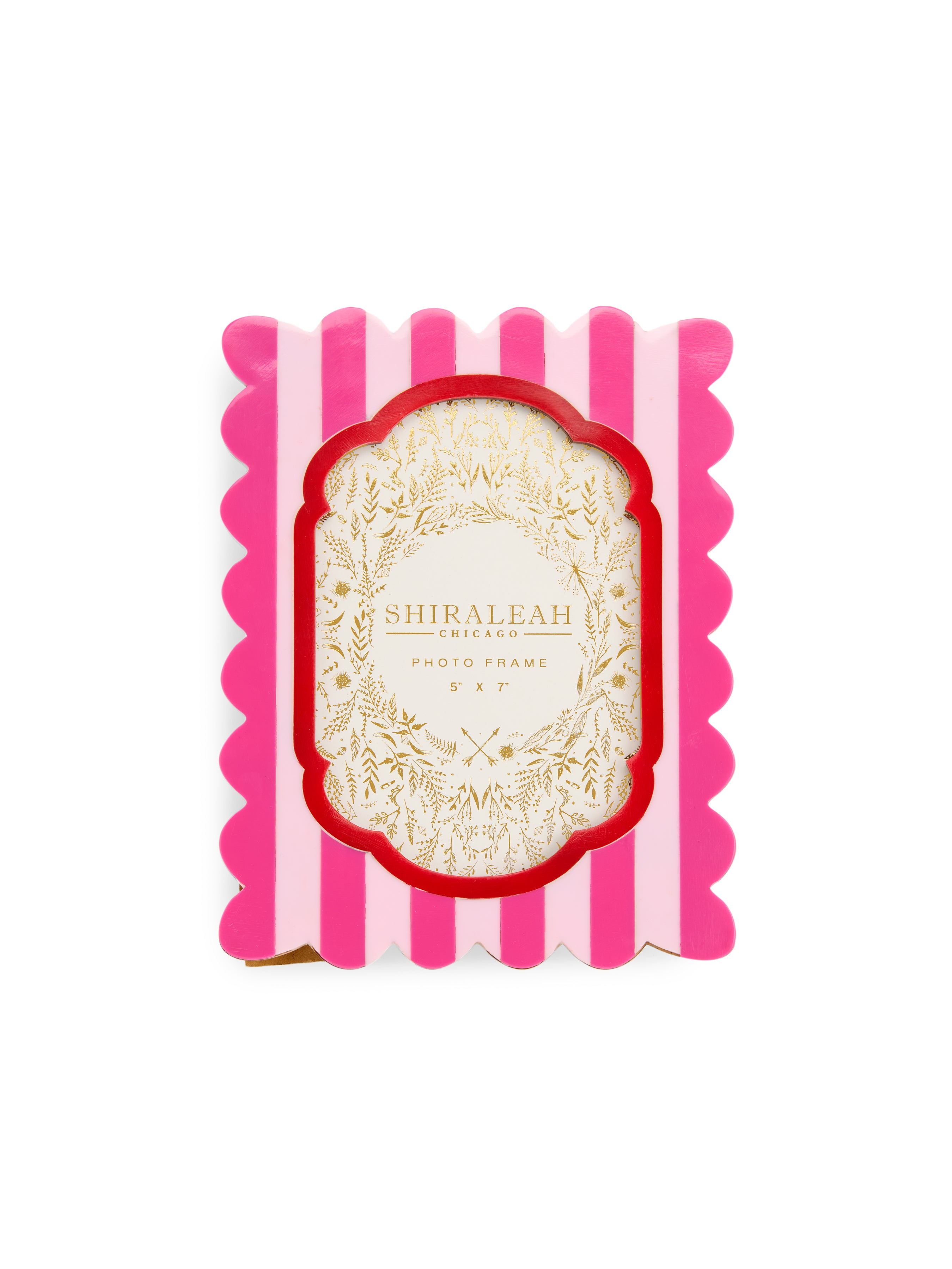 Shiraleah Poppy 5" x 7" Scalloped Edge Striped Picture Frame, Pink