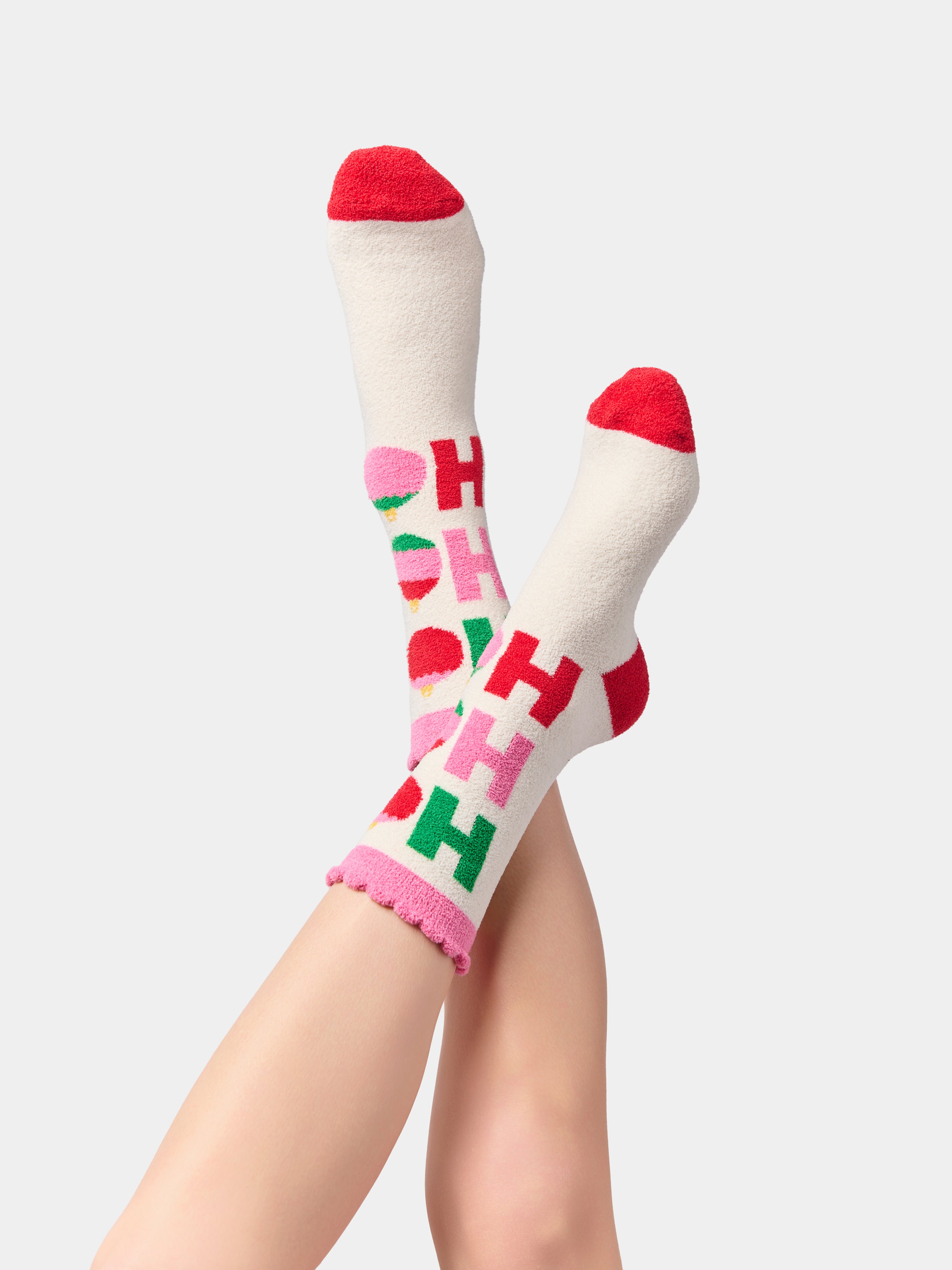Shiraleah "Ho Ho Ho" Ornaments Socks, Ivory