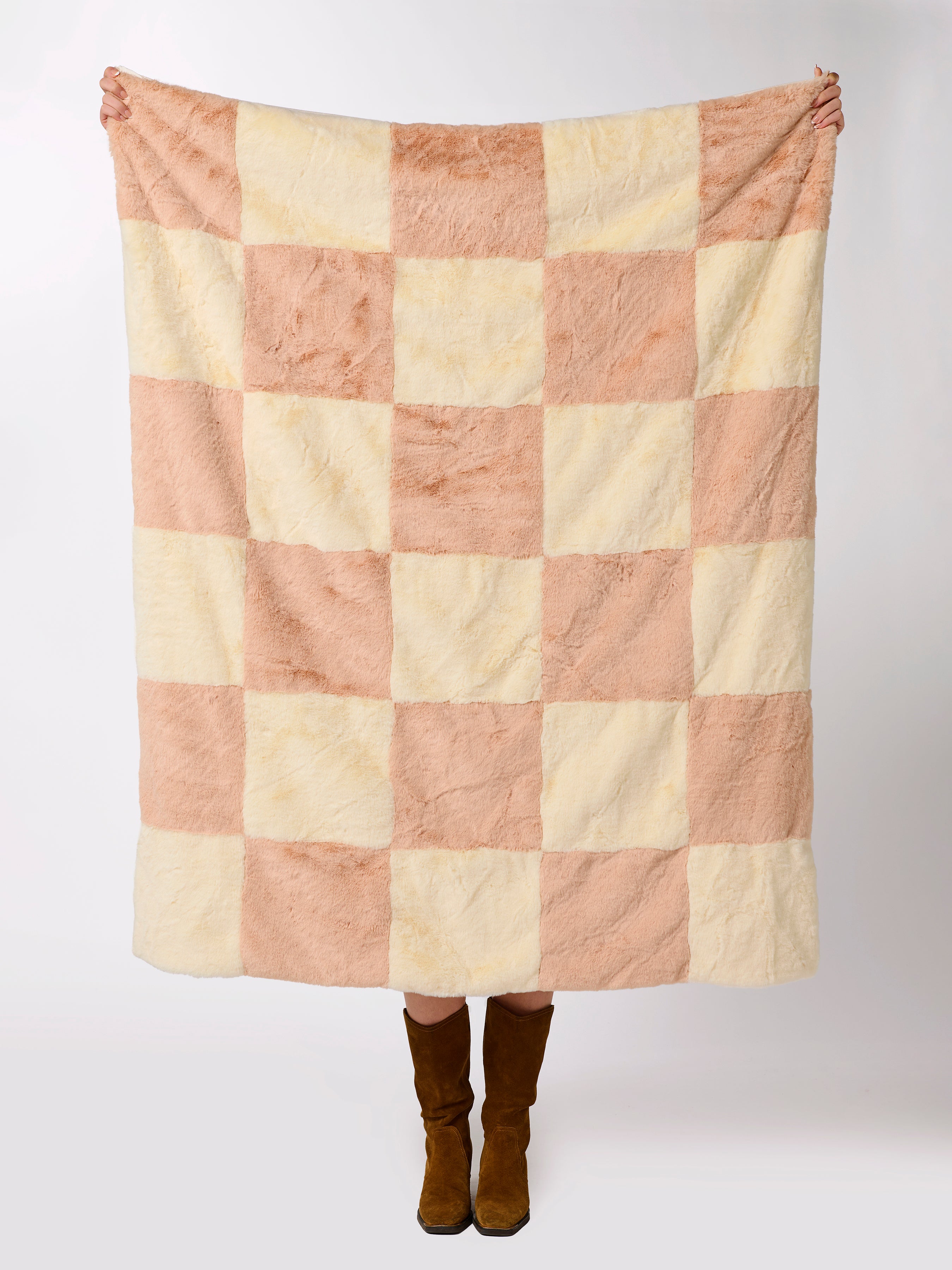 Shiraleah Check Faux Fur Throw CREAM