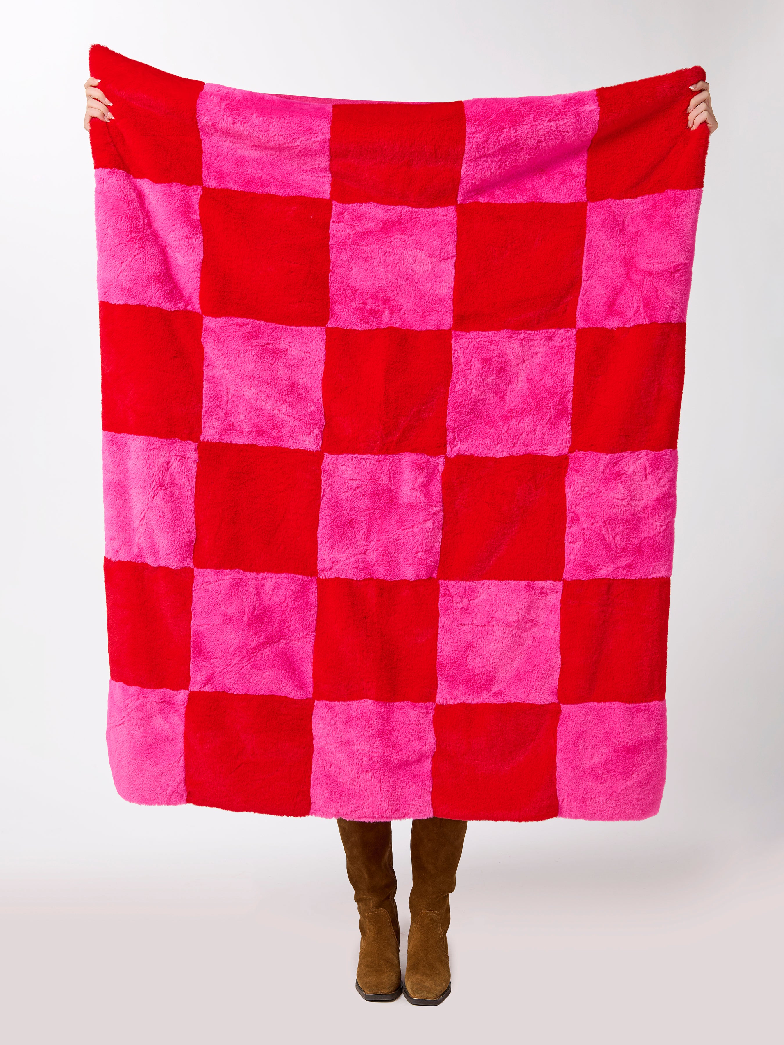 Shiraleah Check Faux Fur Throw FLAME