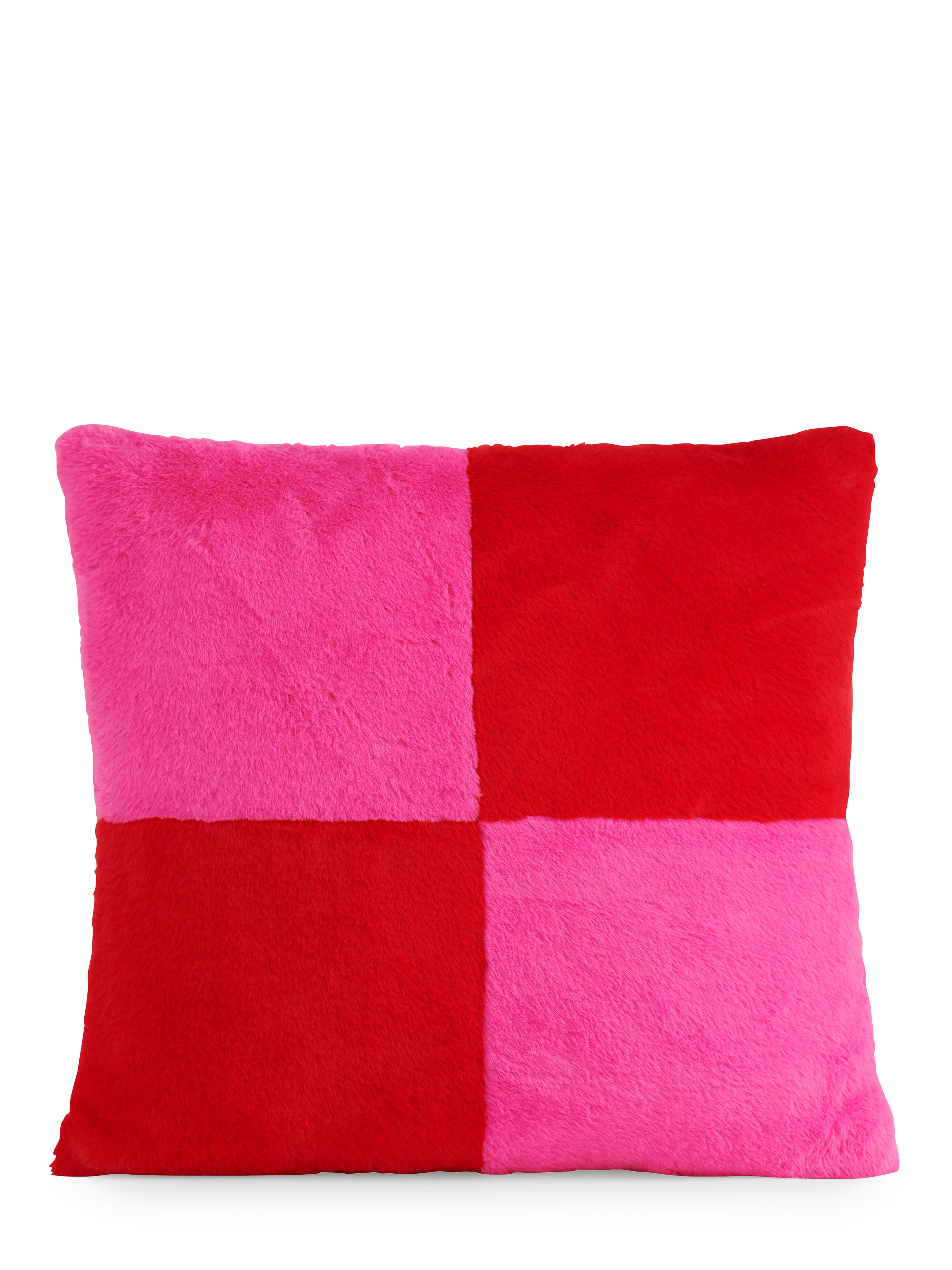 Shiraleah Check Faux Fur Pillow FLAME