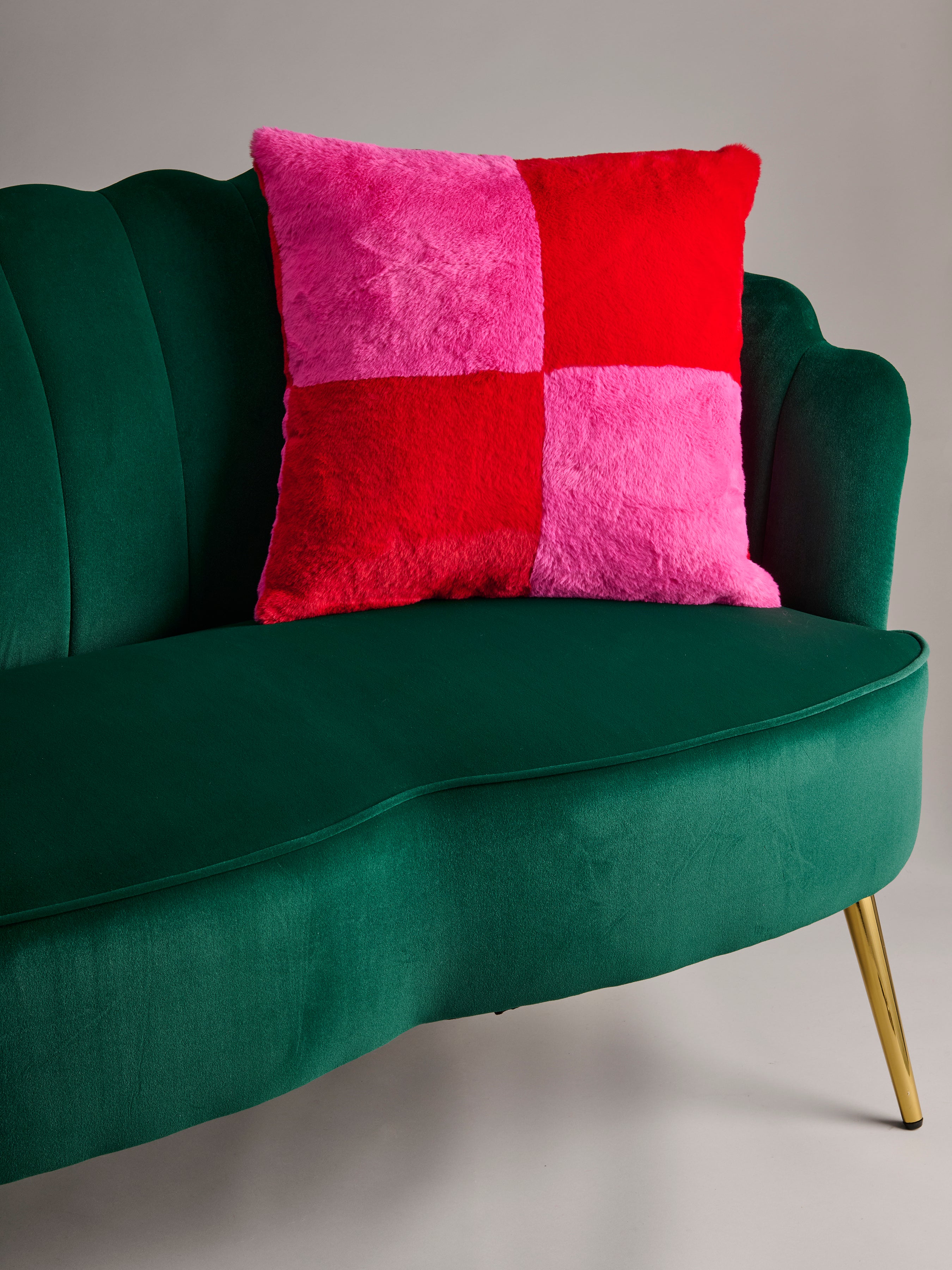 Shiraleah Check Faux Fur Pillow FLAME