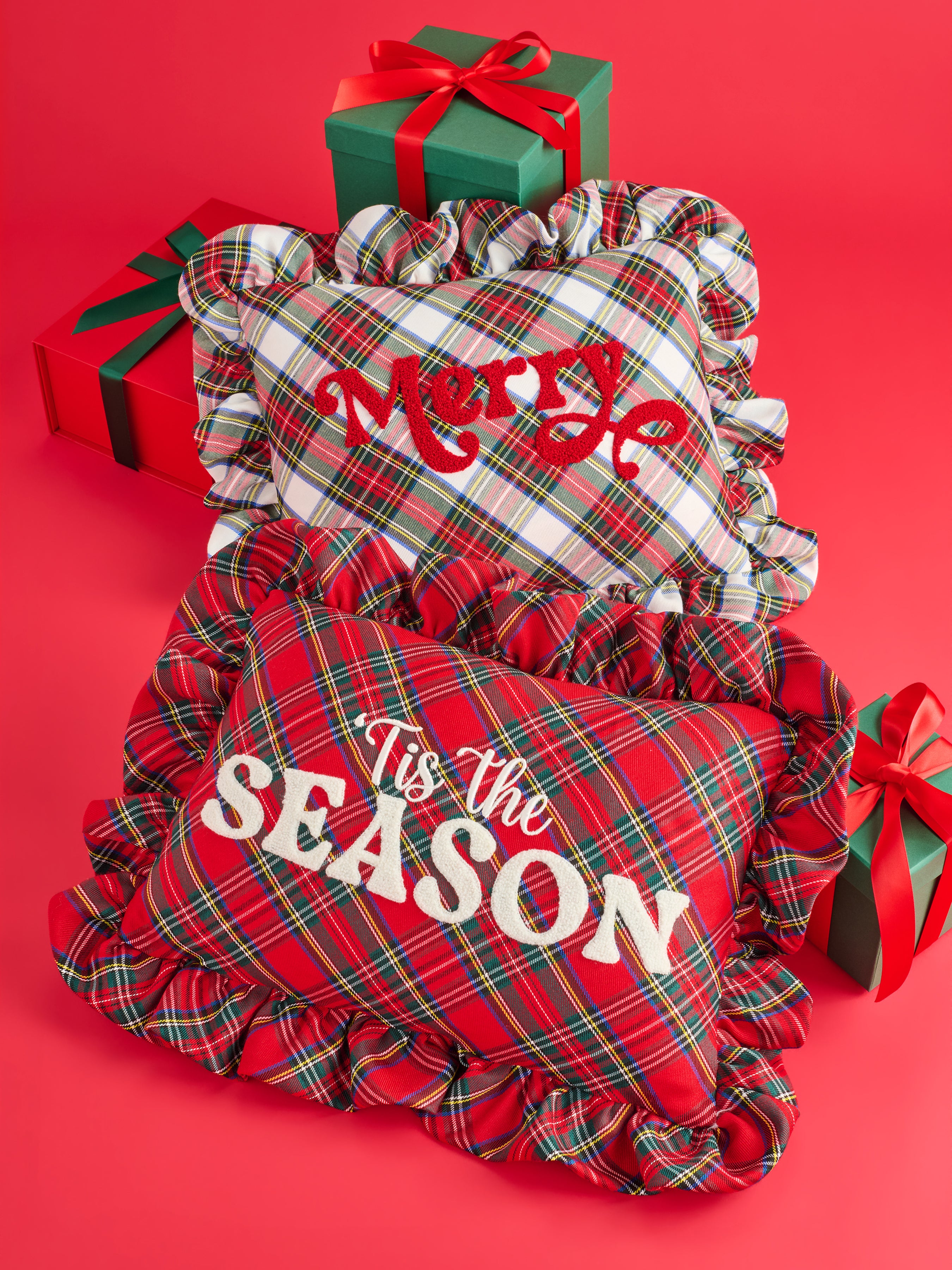 Shiraleah "Tis The Season" Plaid Pillow, Red