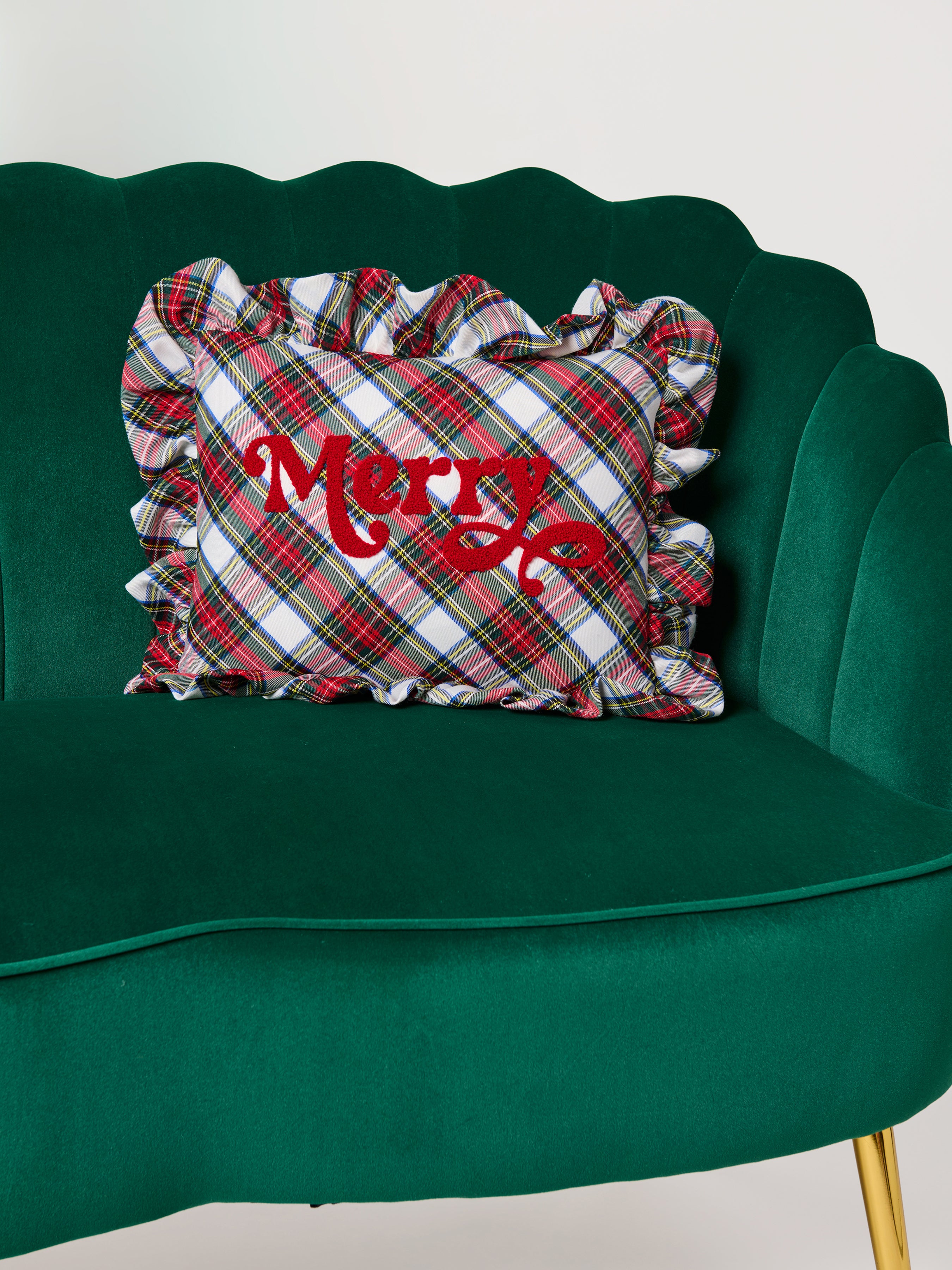 Shiraleah "Merry" Plaid Pillow, Ivory