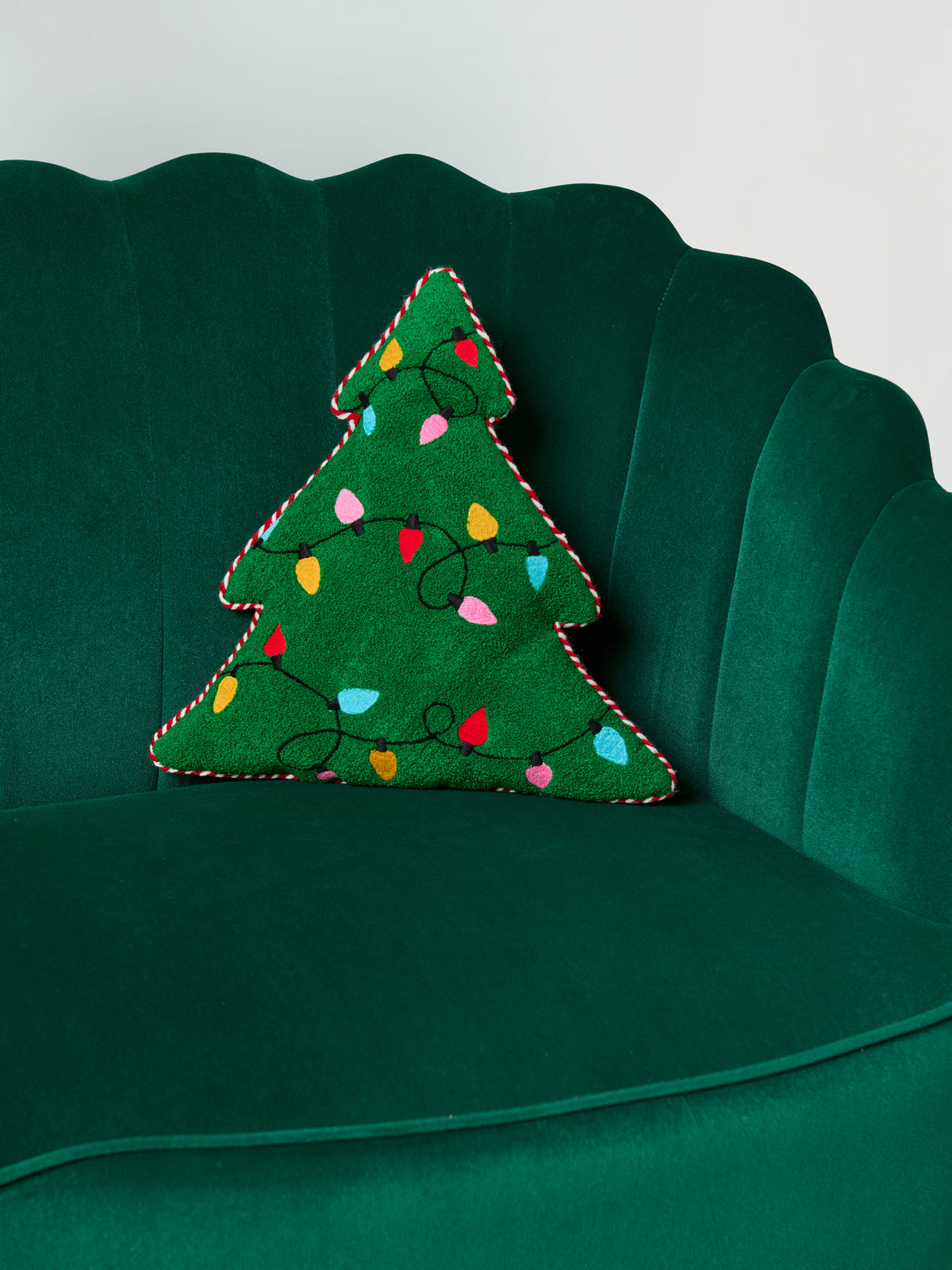 Shiraleah Merry Lights Tree Shaped Pillow, Green