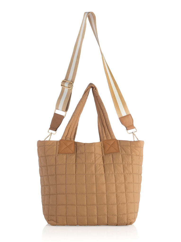 Shiraleah Ezra Quilted Nylon Tote, Tan