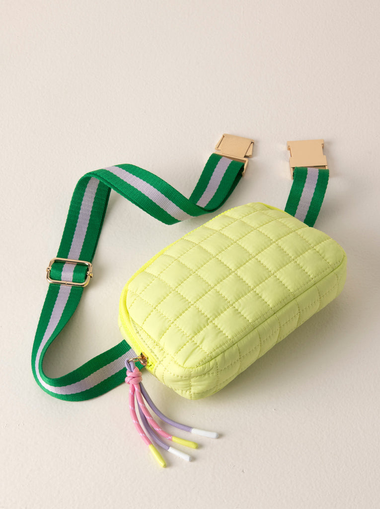 Shiraleah Ezra Quilted Nylon Belt Bag, Citron