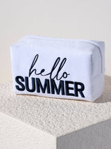 Carry all your odds and ends in style with Shiraleah's Sol "Hello Summer" Zip Pouch. Made from soft and absorbent cotton terry with a PVC inner lining, this pouch is a perfect companion for the poolside or on the go. Its trendy embroidery of the words "Hello Summer" makes it a fun addition to your summer wardrobe. Pair with other items from Shiraleah to complete your look!