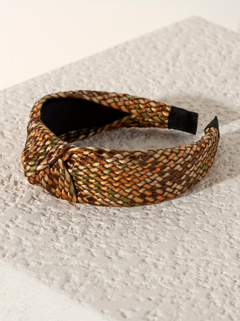 Woven Leather Headband Brown